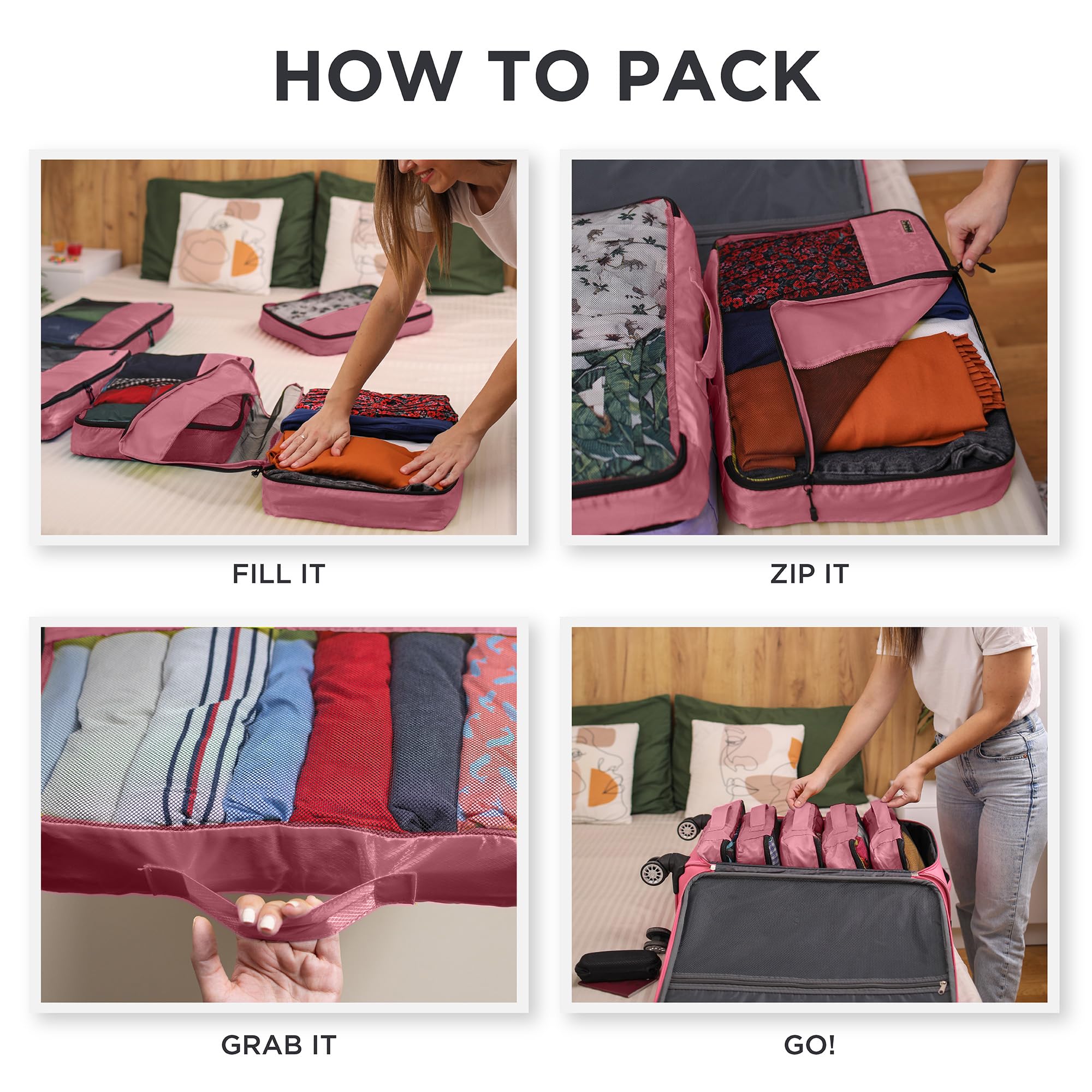 Large Packing Cubes for Travel - 5pc Packing Cubes for Suitcases - Lightweight Luggage Organizer Bags (Non-Compression) view 6