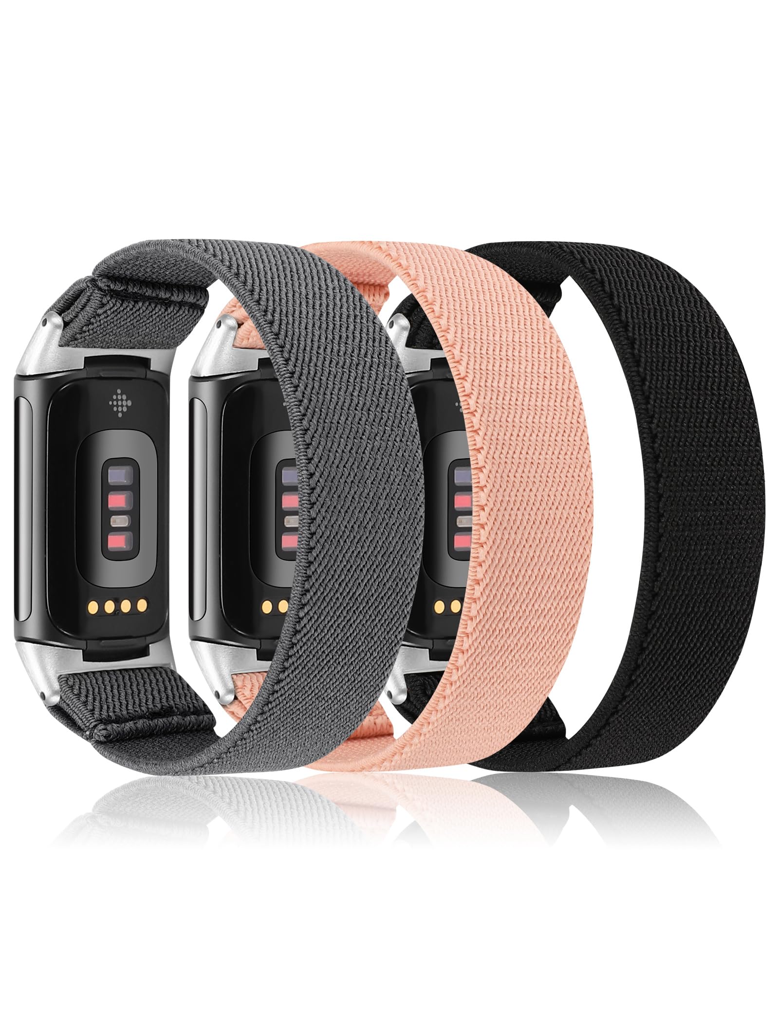 Minyee 3 Packs Elastic Band Compatible with Fitbit Charge 5 Bands for Women Men, Stretchy Woven Soft Nylon Sport Breathable Wristband Replacement Strap for Charge 5 Advanced Fitness Tracker