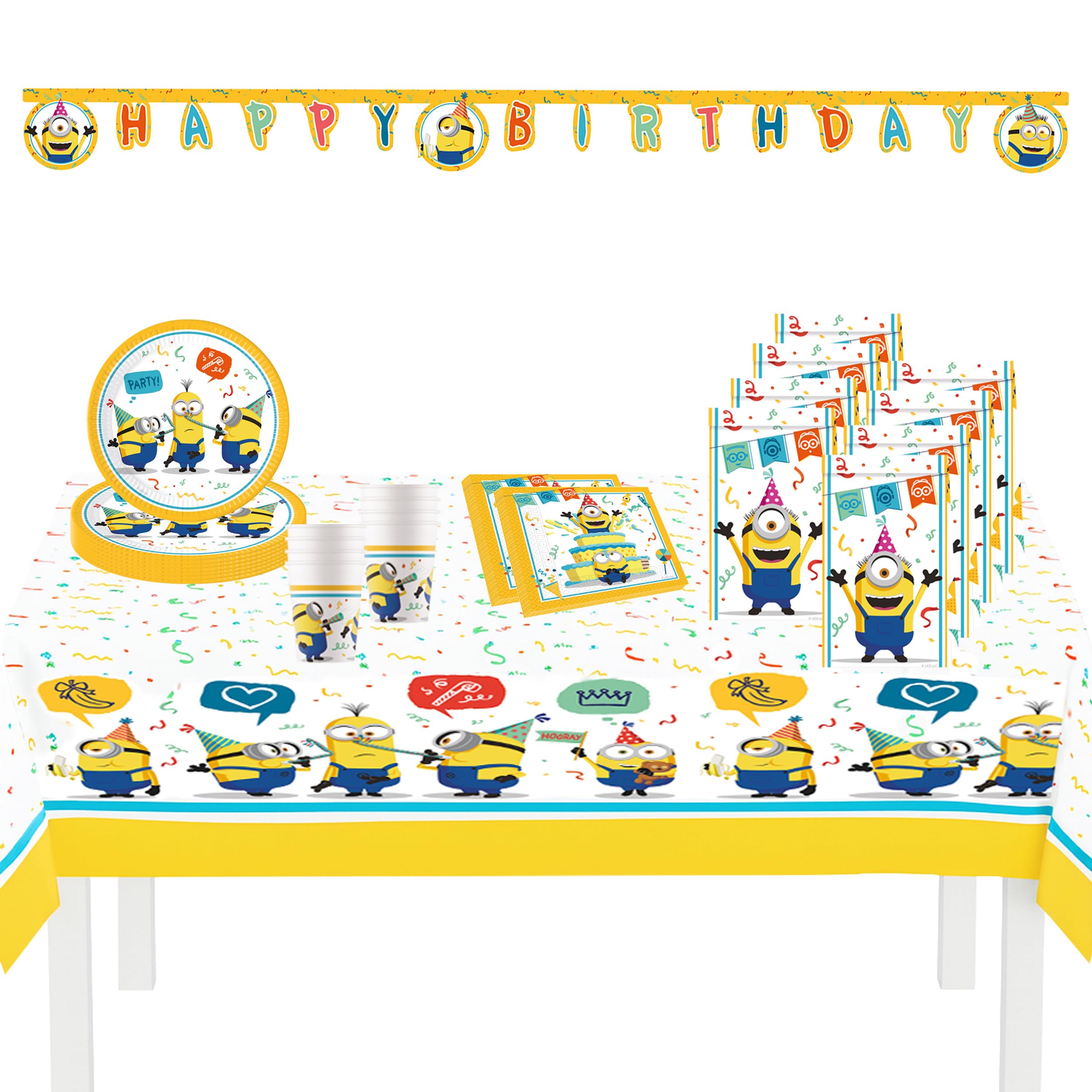 Procos 10215308DY Party Set Minions The Rise of Gru, 46-Piece Disposable Tableware for Children's Birthday and Theme Party, Table Decoration