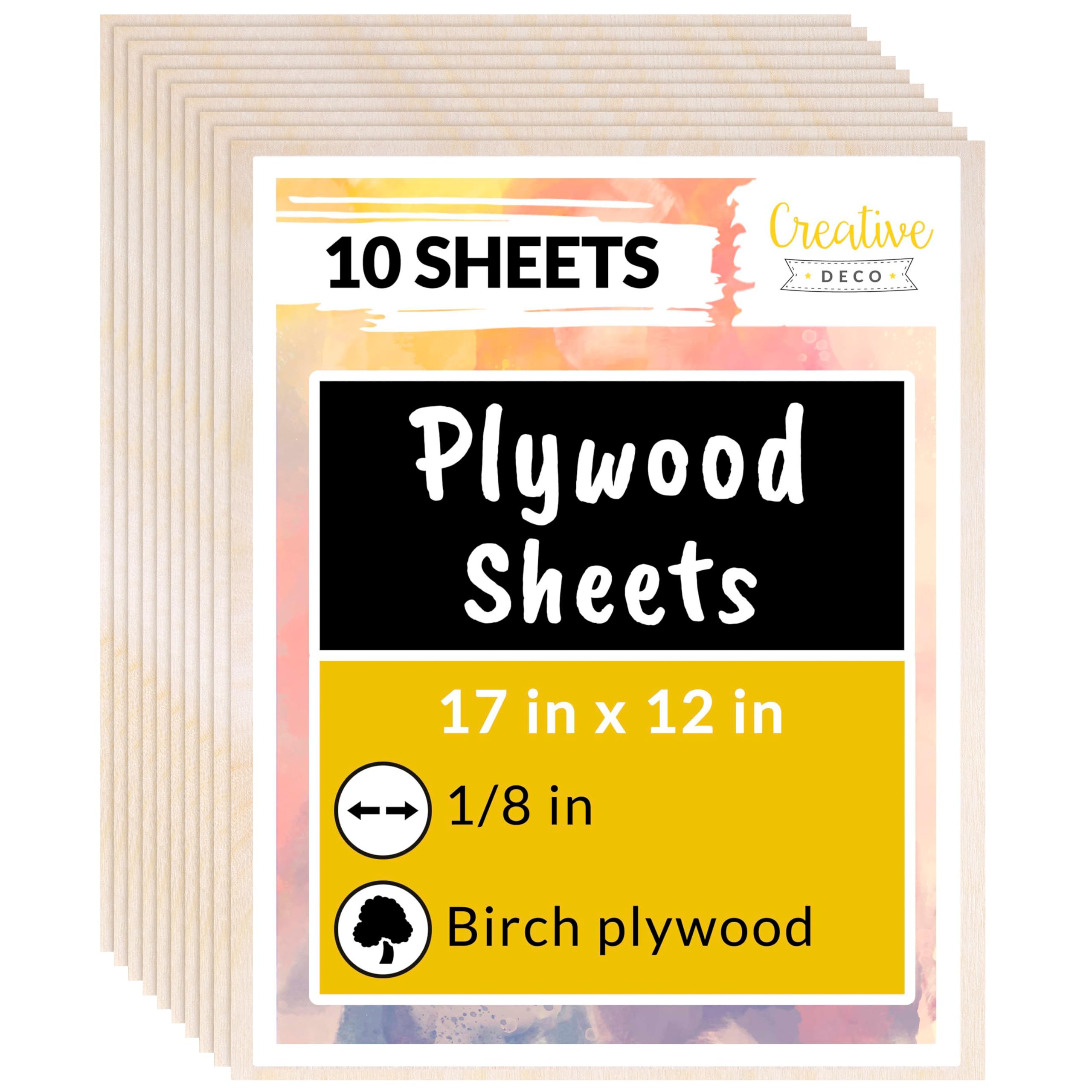 Creative Deco 10 x A3 Plywood Sheets | 420 x 300 x 3 mm | Baltic Birch Wood Ply | Perfect for Home Decor, Arts and Crafts, Painting, Laser Cutting, CNC Machine, Scroll Saw, Stenciling, Pyrography