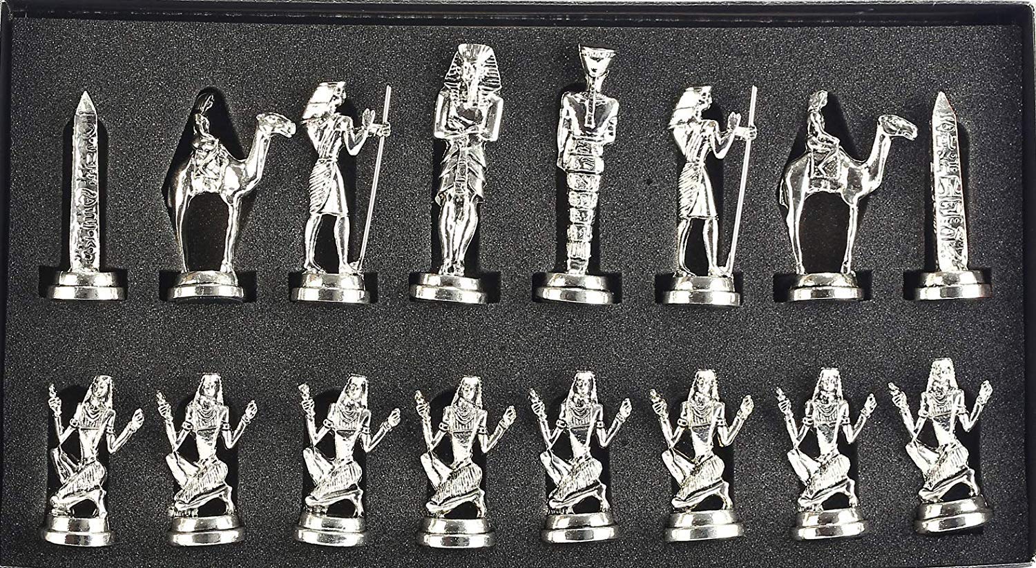 Jeu D'Échecs Historique En Cuivre Antique – Pièces Romaines Faites Main Avec Échiquier Marbre 43 Cm