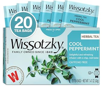 Wissotzky Cool Peppermint Herbal Tea, 20 Tea Bags | Refreshing Mint Tea | Caffiene Free | Herbal Tea Bags