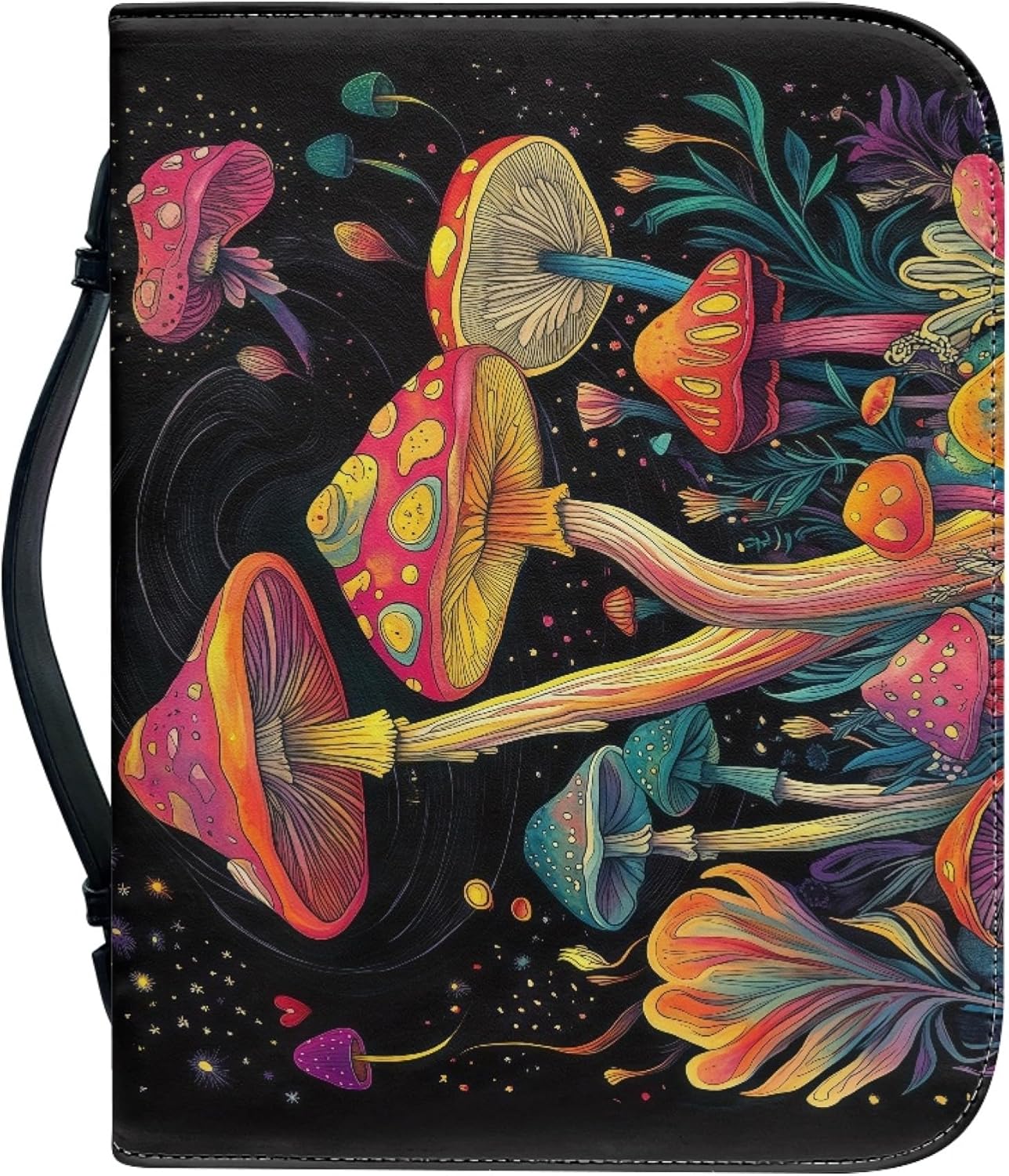 Colorful Mushrooms Bible Cover with Durable Handle，Bible Case for Women Girls，Bibl e Carrying Case Bible Journaling Supplies for Bible Cover-Size XL