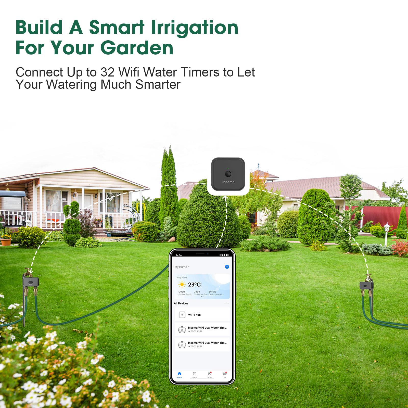 Timer intelligente per tubo flessibile con 2 uscite, controller automatico del sistema di irrigazione per prati, compatibile con ingresso Alexa grigio scuro in ottone e uscita in plastica (2 uscite)