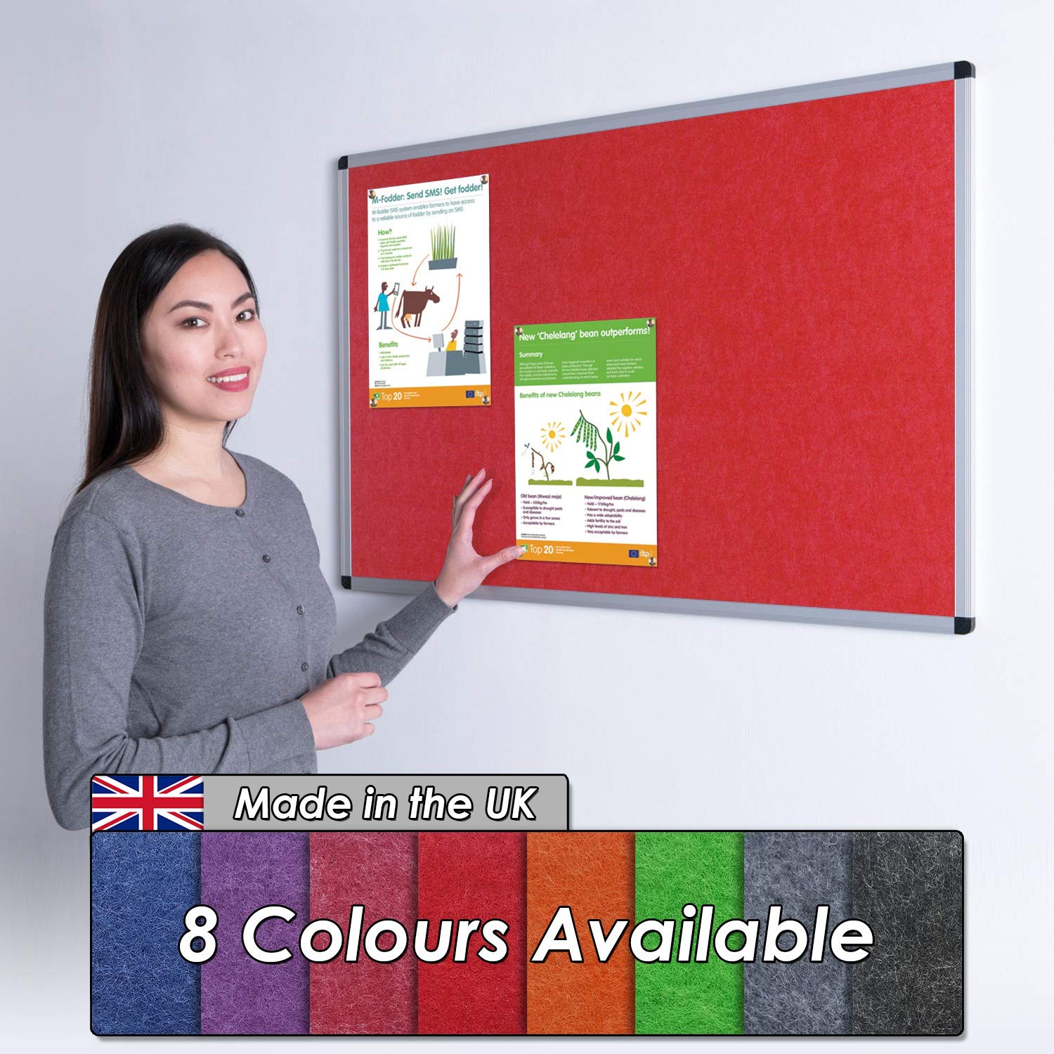 Wonderwall Fully Fire Retardant Notice Board, Red Display Pinboard, 90 x60 cm - Aluminium Frame - Concealed wall-Mounted with Fixings - Ideal for Office, School, Public Space