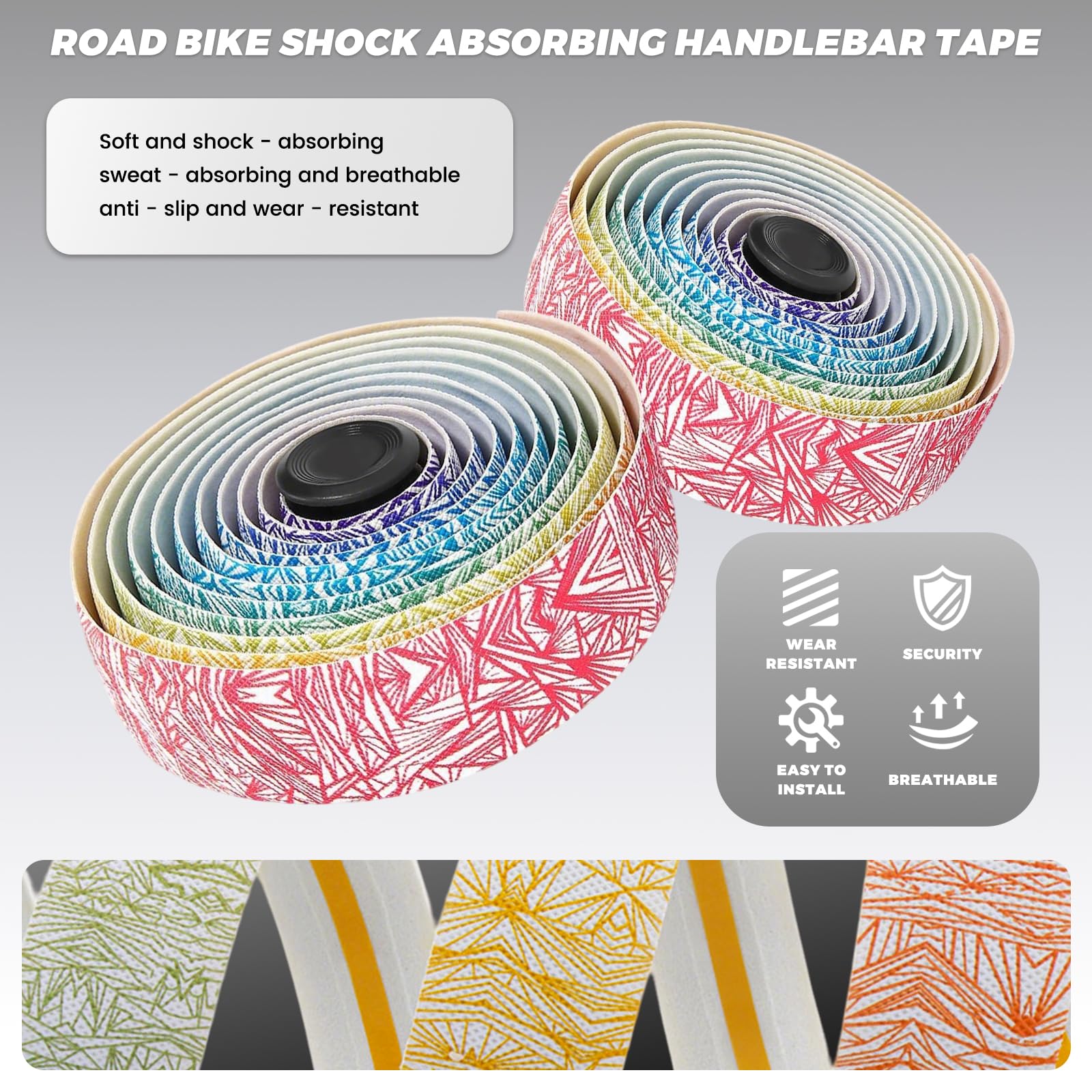 Lenkerbänder, Lenkerbänd Rennrad, Lenkerbander mit Endstopfen(Mehrfarbig) | inkl. Endstopfen und Klebestreifen, Rutschfest und Stoßdämpfend, Umwickeln Sie Ihren Lenker 200cmx3cm-3mm.