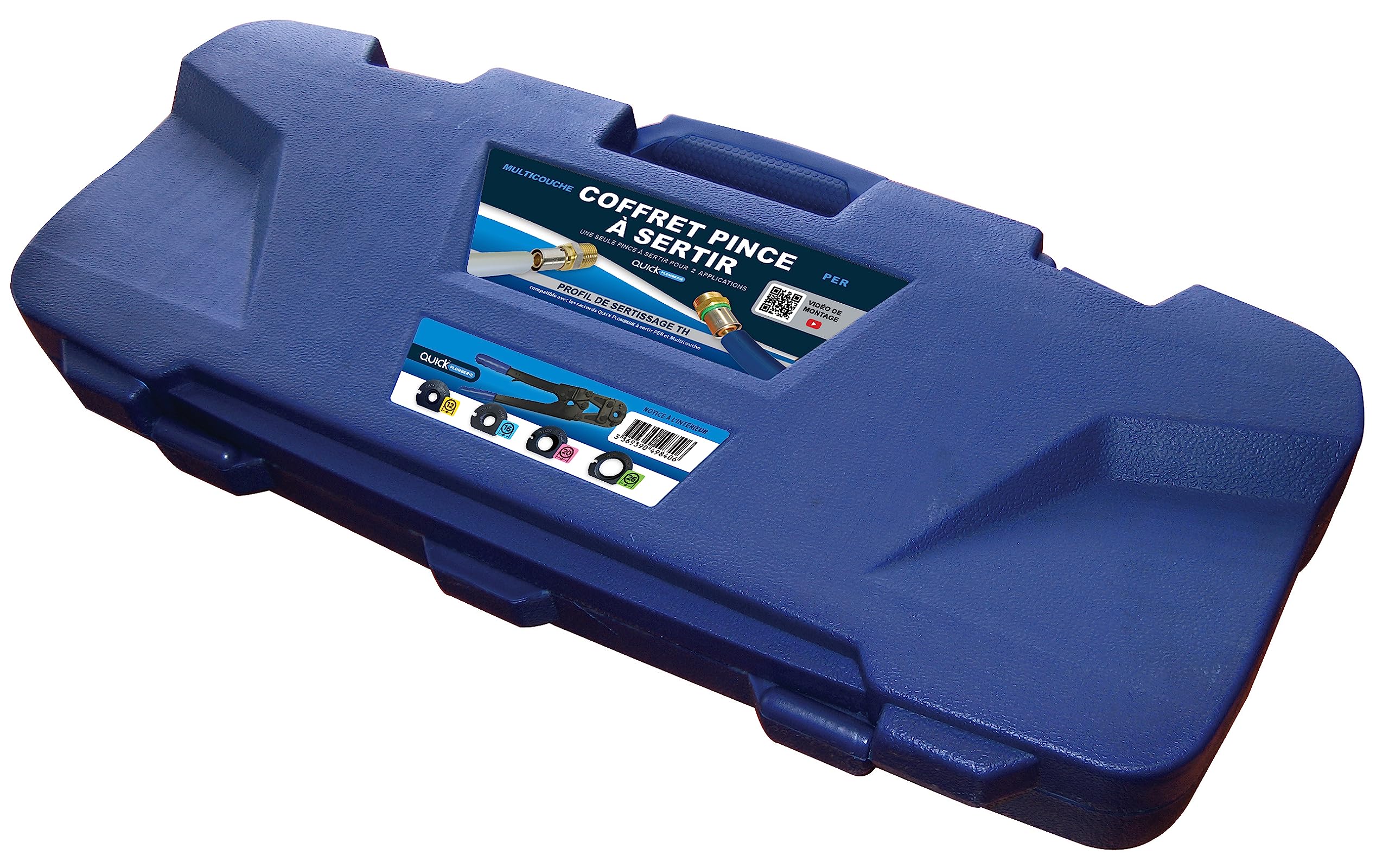 Set con pinza di pressatura manuale + 4 ganasce | Profilo TH Ø12-16-20-26 mm | Sistema a cricchetto per una pressatura precisa | Resistente e durevole | Valigetta robusta | QUICK PLOMBERIE