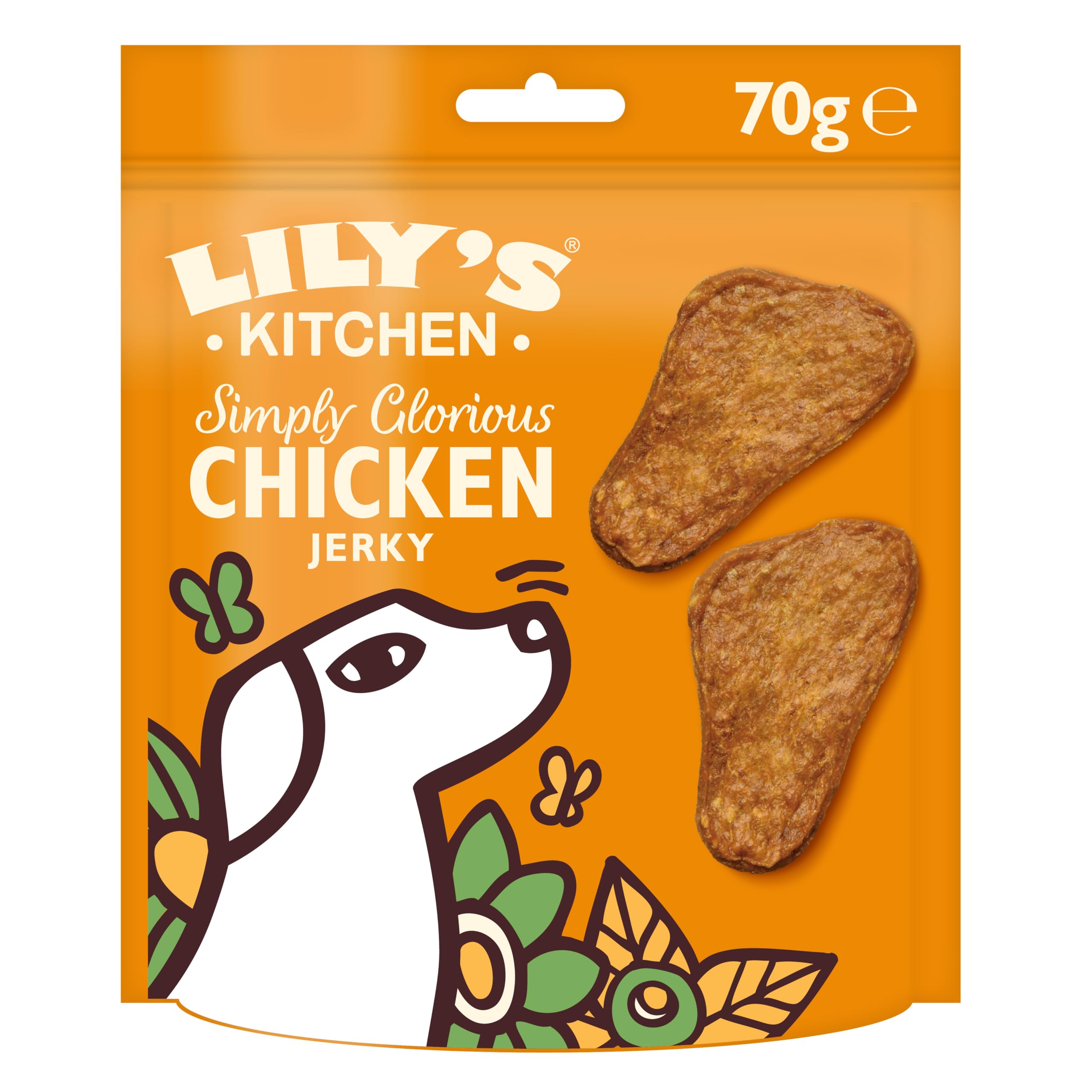 Lily’s Kitchen Mit natürlichen Zutaten hergestellt Leckerli - Packung für ausgewachsene Hunde Glorreiches Hühner- Trockenfleisch Getreidefreie Rezeptur 8 x 70g
