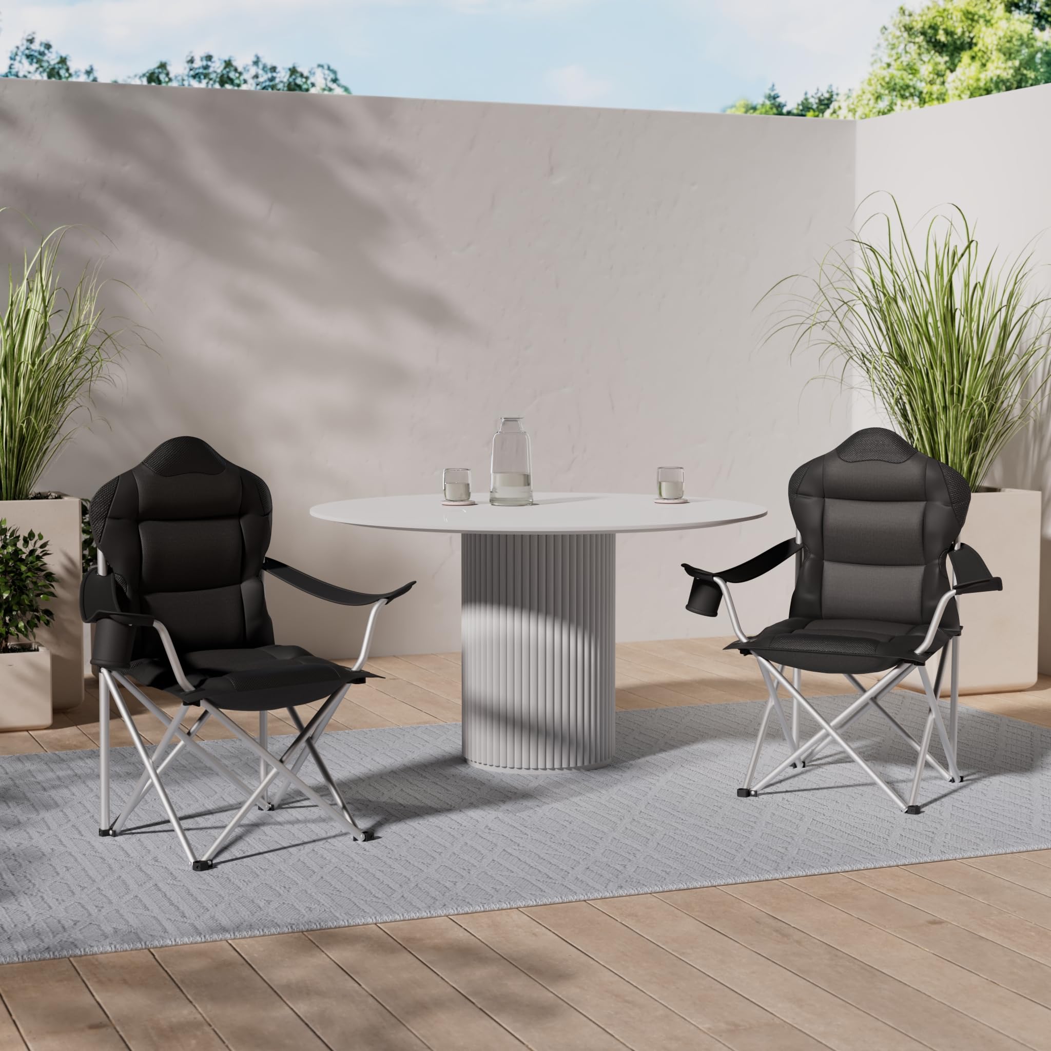 TRESKO® Campingstuhl Faltbar bis 200kg | Faltstuhl mit Kühltasche, Getränkehalter & Seitentasche | Klappstuhl XXL inkl. Tragetasche | Angelstuhl gepolstert für Outdoor, Angeln, Festival & Garten
