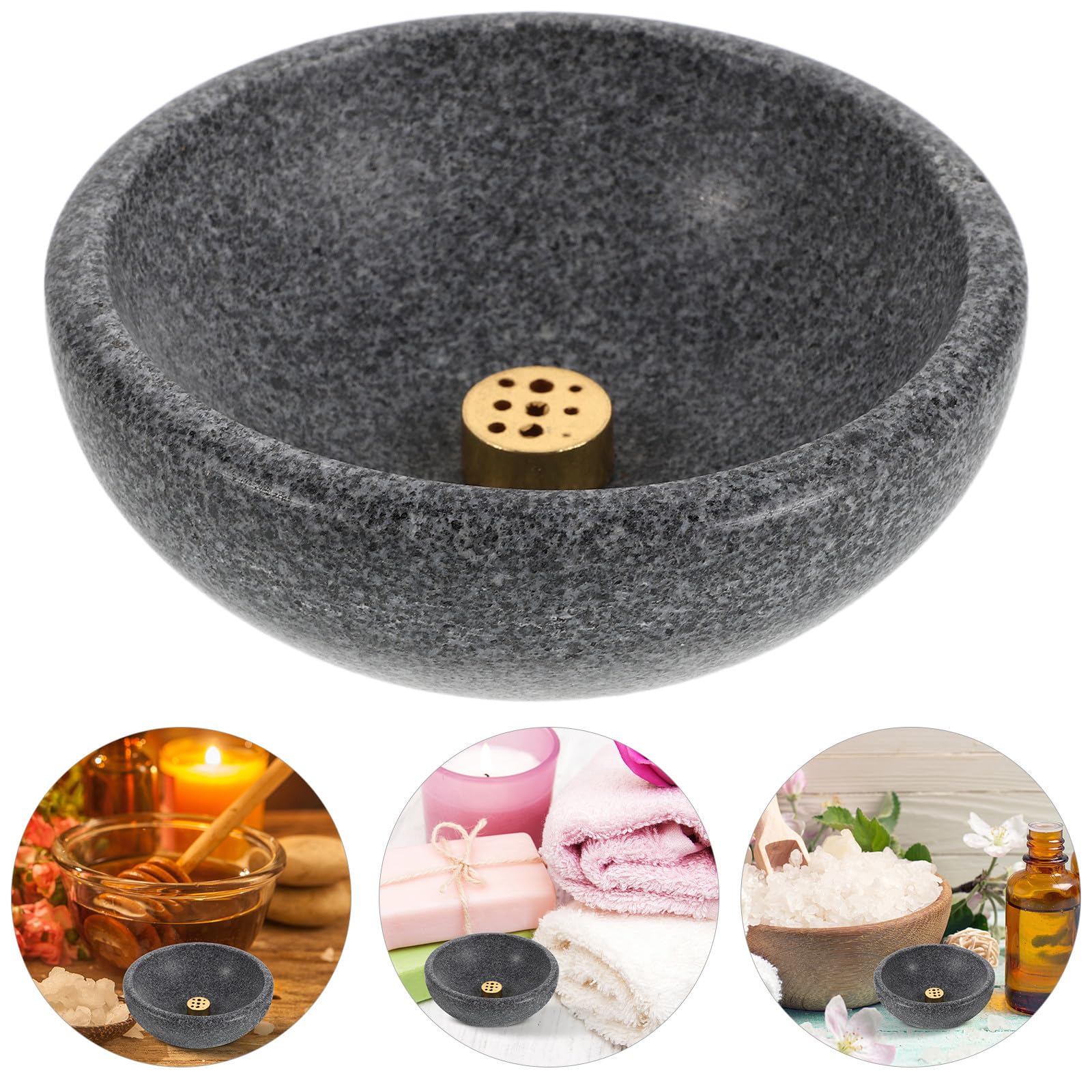 Soporte de Incienso de Mármol Natural para Hogar y Meditación, Compatible Quemadores de Incienso y Purificador de Espacios, Diseño Decorativo y Elegante en Latón