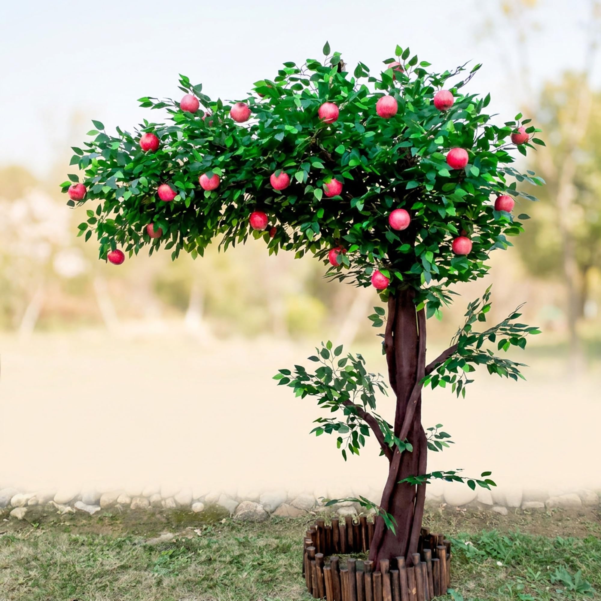 Artificial Fruit Tree, Faux Potted Plant with Real Wood Trunk, Indoor Outdoor Greenery Decoration for Garden Home Office Restaurant & Commercial Use(Apple tree,2.5 * 2.0m/8.2 * 6.6ft)