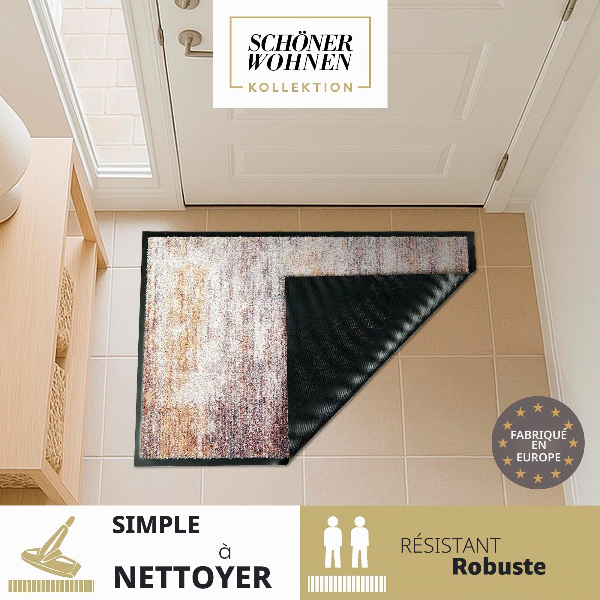 Schöner Wohnen Kollektion Paillasson d'intérieur - Tapis Anti-salissures 50 x 70 cm Rayures colorées - Paillasson d'entrée antidérapant - Tapis de Porte Lavable à 30 °C