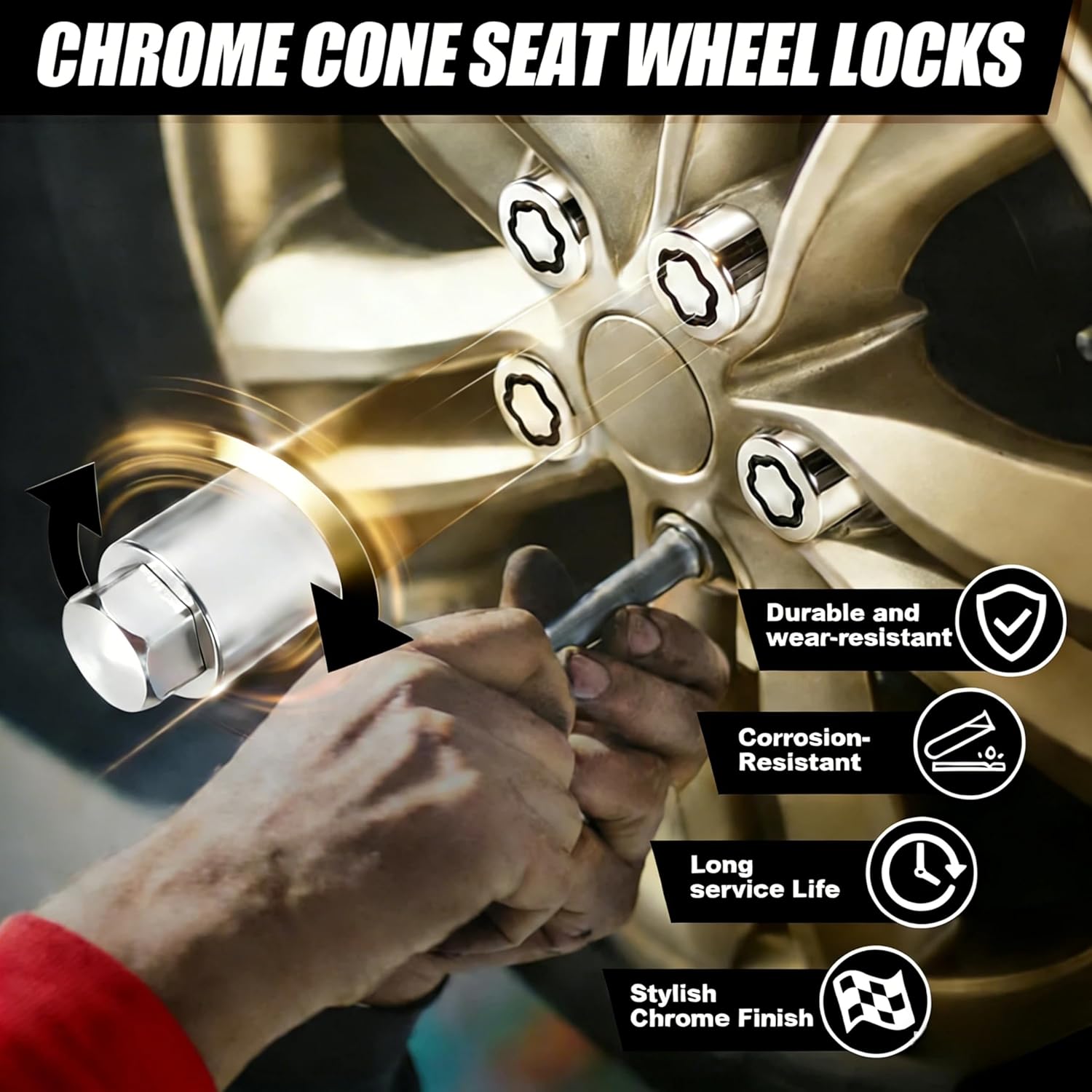 Upgrade2026 Wheel Lock Lug Nuts M12x1.5 Anti Theft Fits Honda Accord‌ 2008-2025 / CR-V 2006-2022 / Civic 2006-2025 / HR-V 2016-2022 & More Hex Key Spherical Seat, Alloy Wheel Lock Set, 4+1Pcs