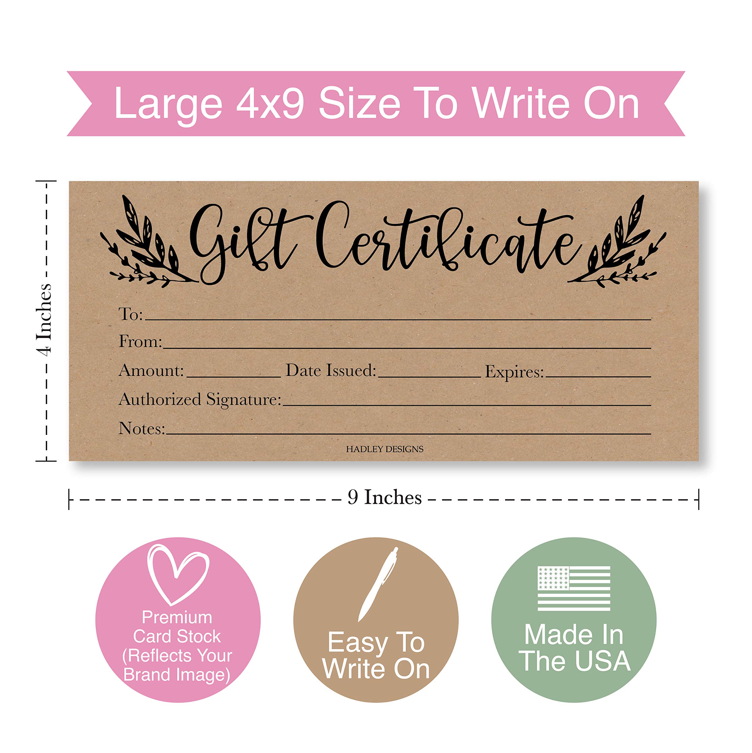 25-Pack Pink Gift Certificate Cards - 3.5x8 Inch Blank Business Vouchers For Salons, Restaurants & Retail