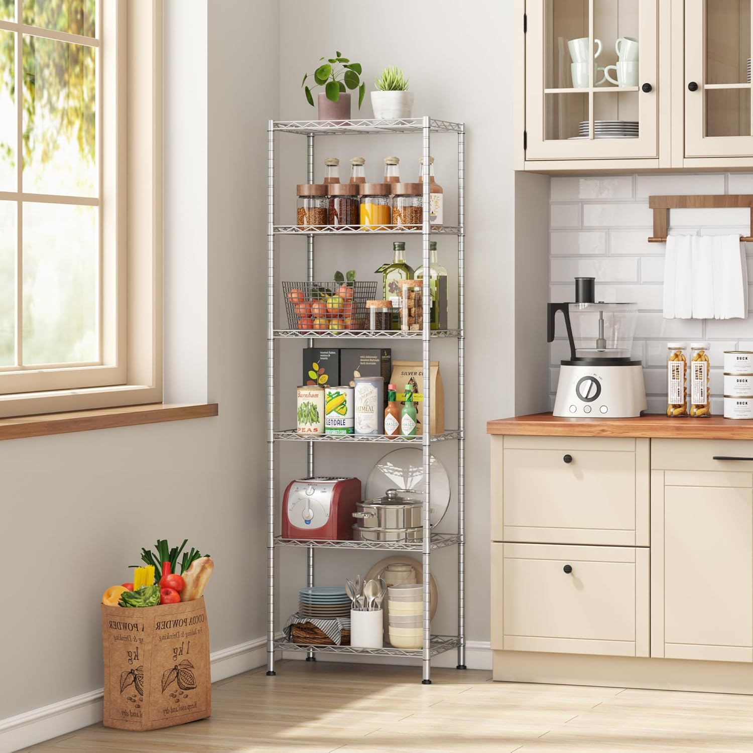homefort 6-shelving unit, adjustable wire shelving, metal wire shelf rack organizer for kitchen, pantry, closet, bathroom, laundry, sliver,21" w x 11" d x 69" h silver 21"w x 11"d x 69"h
