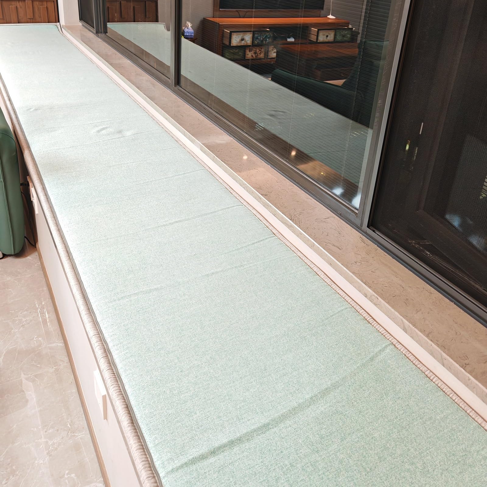 GFLPSQIA Mint Green Home Window Sills Pad, Window Sill Protector Cushion For Apartment/Office/Living Room, Waterproof Double-Sided Reversible Casement Cushion(Thick 1.6cm,L W 140cm x 15cm)