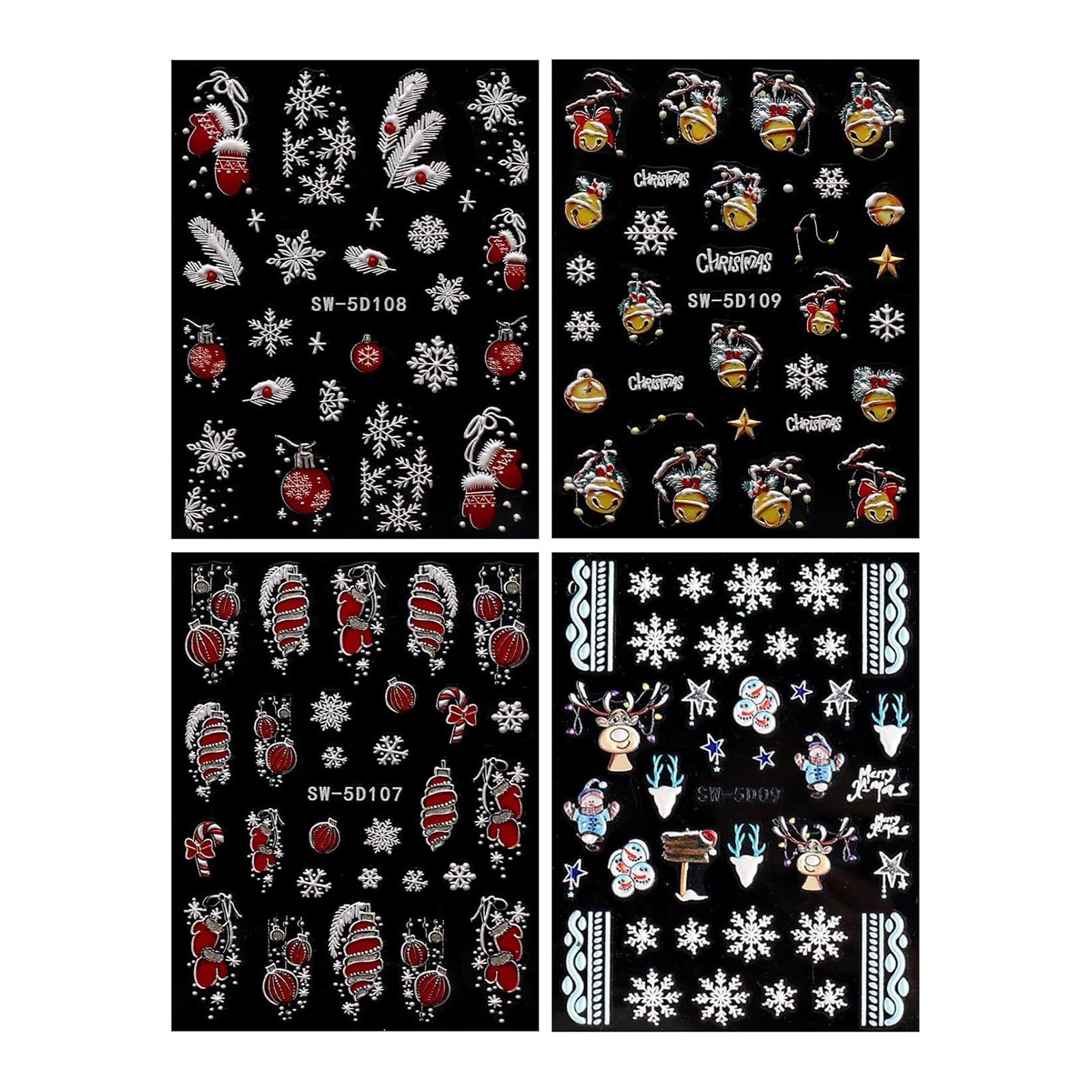 4 Sheets Christmas Nails Sticker for Woman Snowflake Nails Decals Self-Adhesive Sticker Snowman Art Stickers