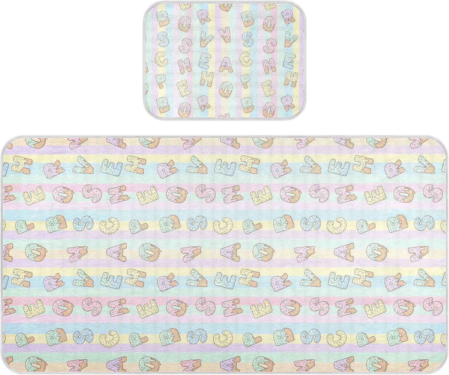 Baby Cooling Mat Ice Cream Letters Ice Silk Breathable Mesh Summer Crib Mattress Pad with Pillowcase, Soft Cooling Sleeping Surface for Infant & Toddler, 52"x28"