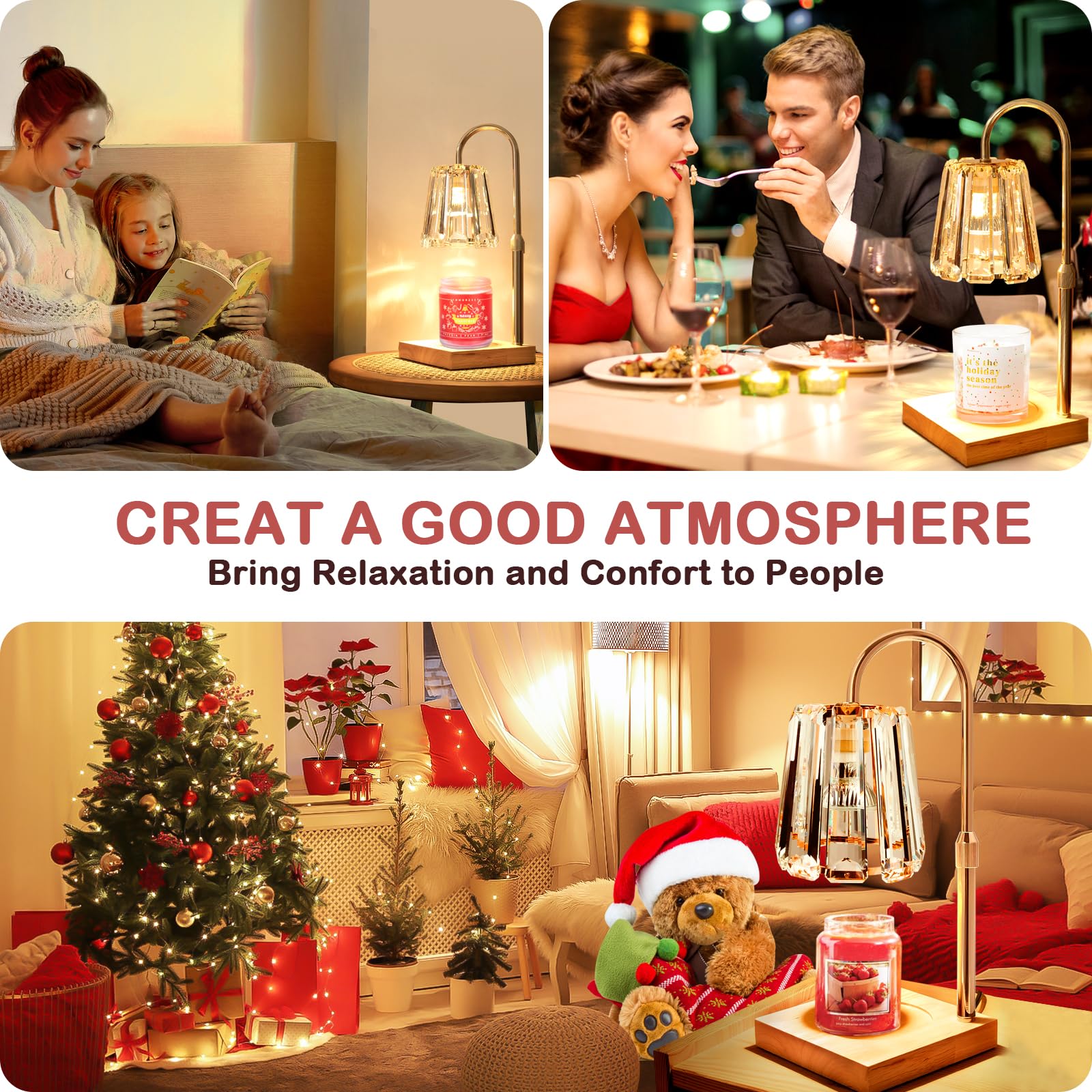 Candle Warmer Lamp with Timer - Adjustable Height Candle Warmer Dimmable Mothers Day Birthday Gifts for Women Crystal Lamp House Warming Gifts New Home Room Decor Wax Melt Warmer with 3 Bulb