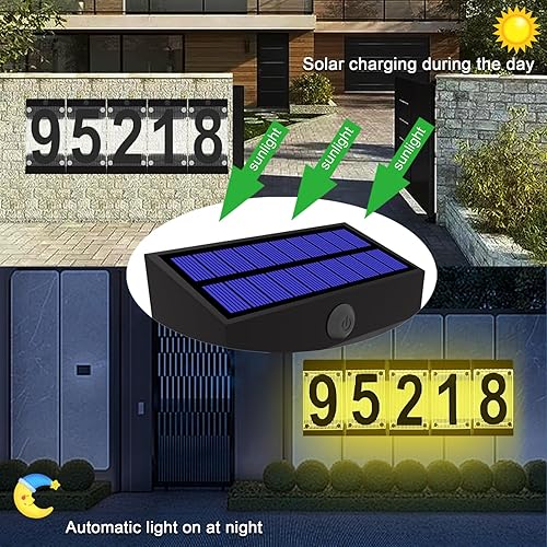 Miniatura 10 de XINDEW Número solar de casa, número de dirección solar con número acrílico 3D, estacas de hierro, luz colorida, control remoto, señal de dirección