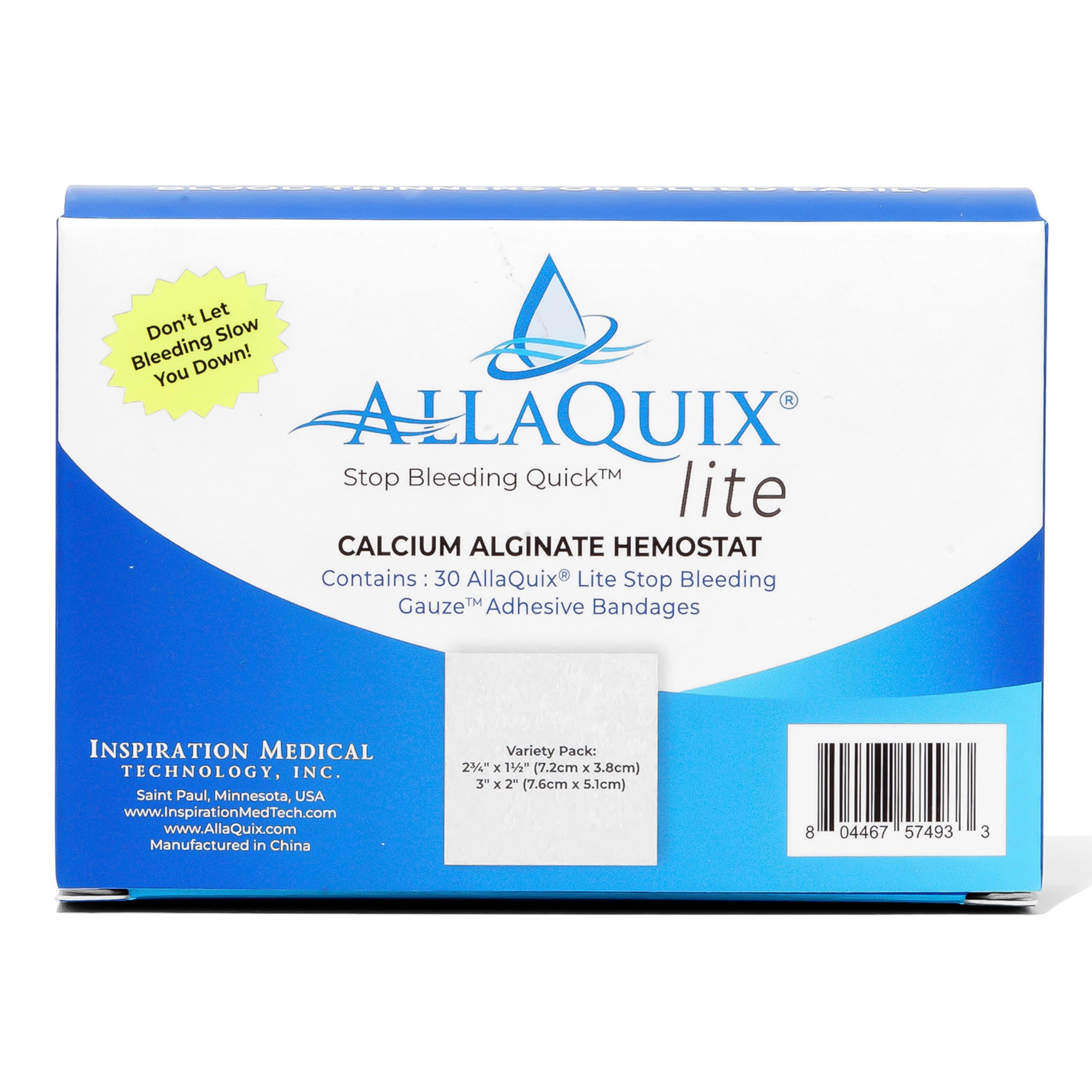 Lite Stop Bleeding Bandage - Calcium Alginate Wound Dressing - First Aid Hemostatic Gauze Adhesive Bandage (Blood Clotting Bandage) - 3 Assorted Sizes - Box of 30