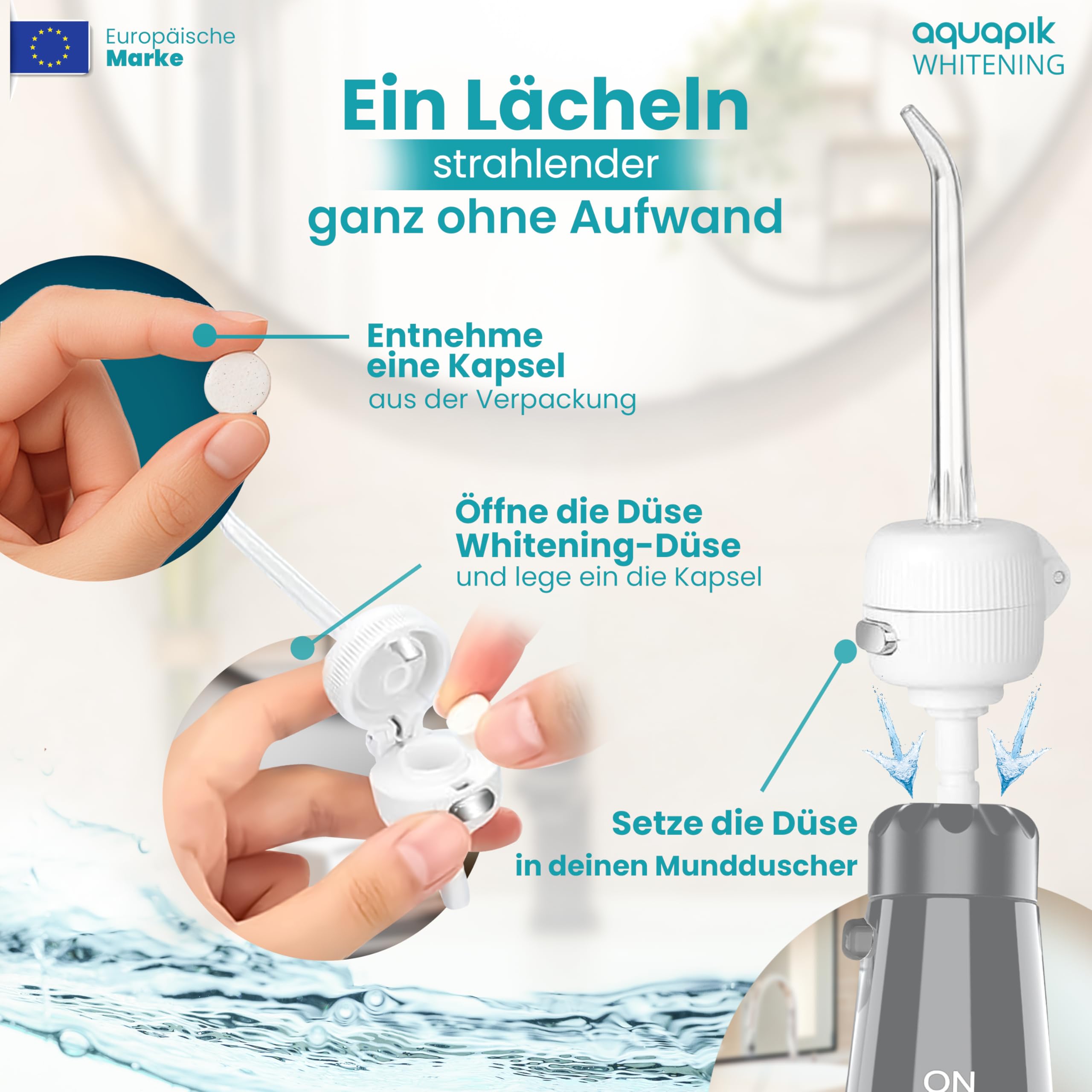 Aquapik® ADVANCED Munddusche | Ideal für Zahnspangen, Implantate und empfindliches Zahnfleisch | Aufhellungs-Kit entfernt Flecken | 10 Druckstufen | 10 Düsen | Von Zahnärzten empfohlen.