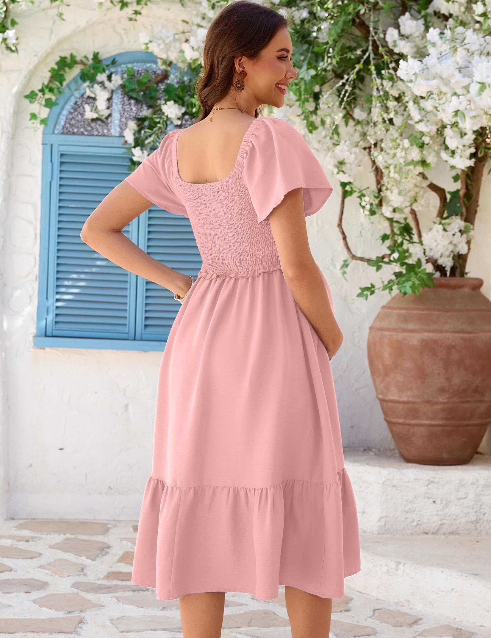 YesFashion Abiti premaman da donna, a maniche corte, estivi, per gravidanza, con volant, maxi abito da allattamento
