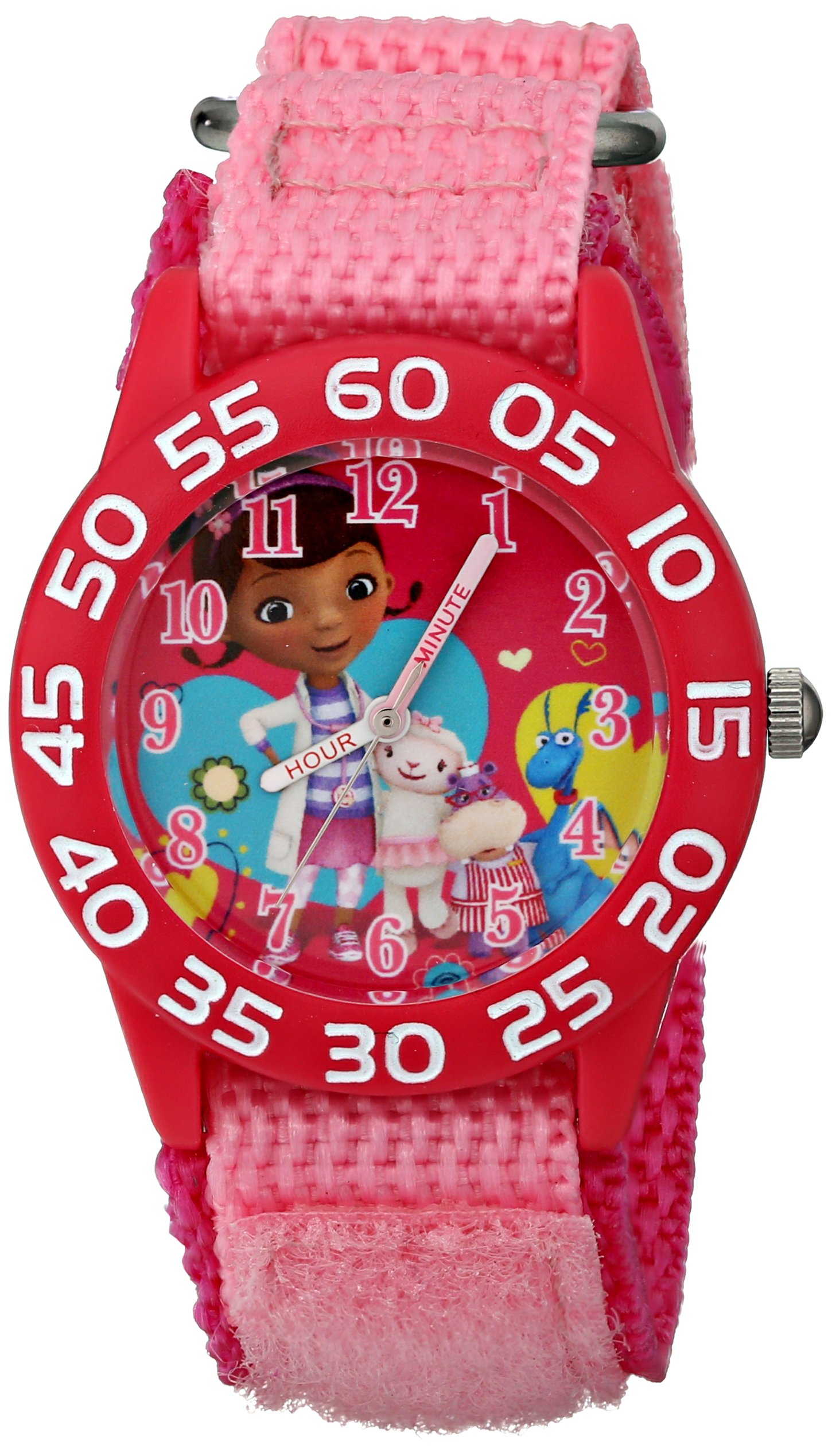 Disney Kids' W001685 Doc McStuffins, Plastic Case, Pink Nylon Strap, Analog Display, Pink Watch