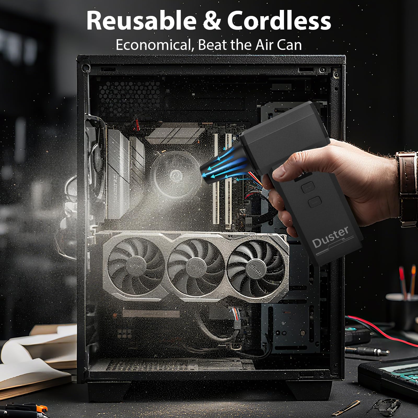 2 en 1 soplador de polvo eléctrico y mini aspiradora – 180.000 rpm pulverizador de aire comprimido con potencia turbo de 100 niveles comprimido con pantalla LED 8000 mAh batería soplador para PC