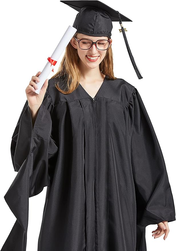 GRADWYSE Graduation Master Cap and Gown with 2024 & 2025 Year Charm Master Regalia Unisex Matte Black