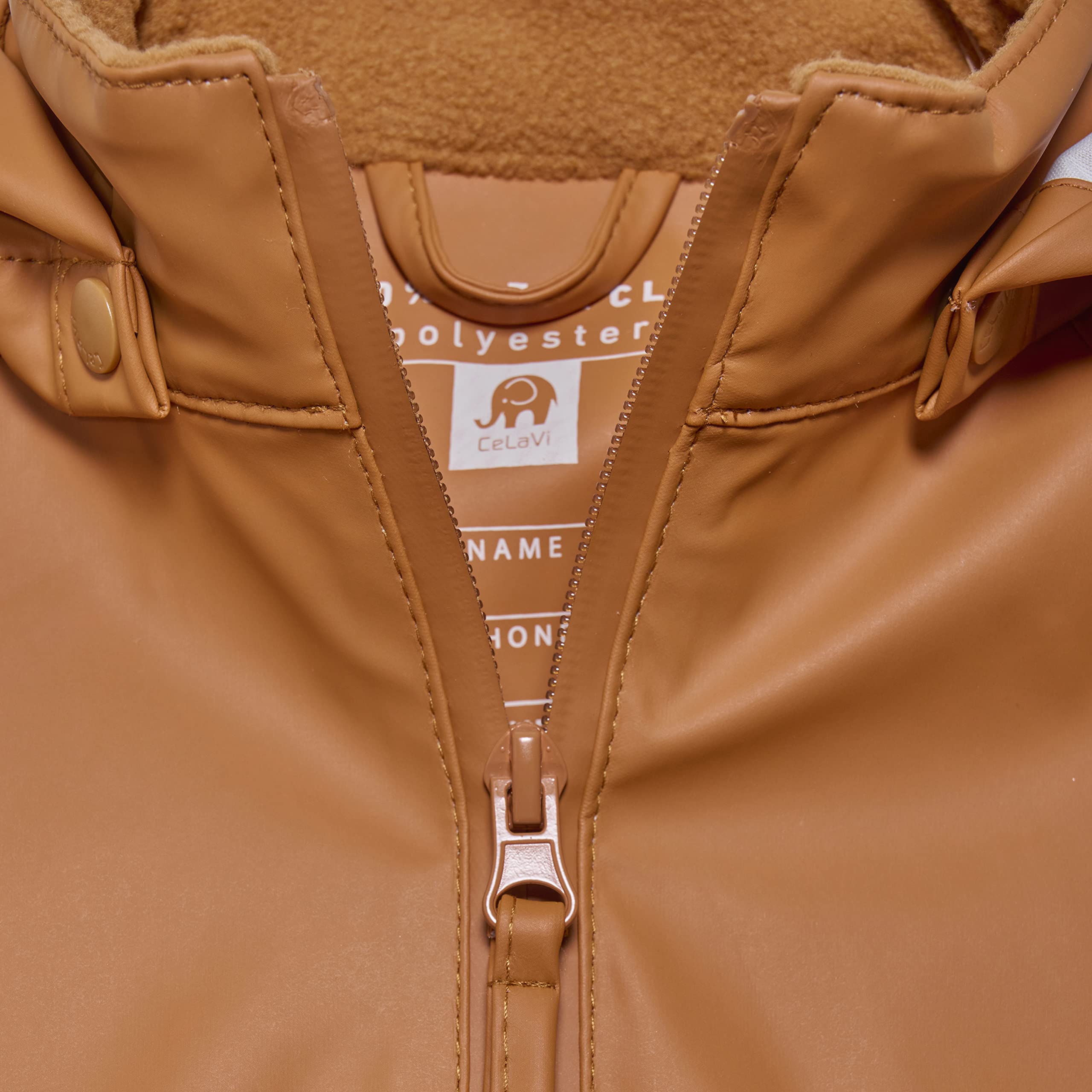 Celavi Unisex Kids Basic Rainwear Set-Recycle PU Rain Jacket, Amber Brown, 110, brązowy, 110