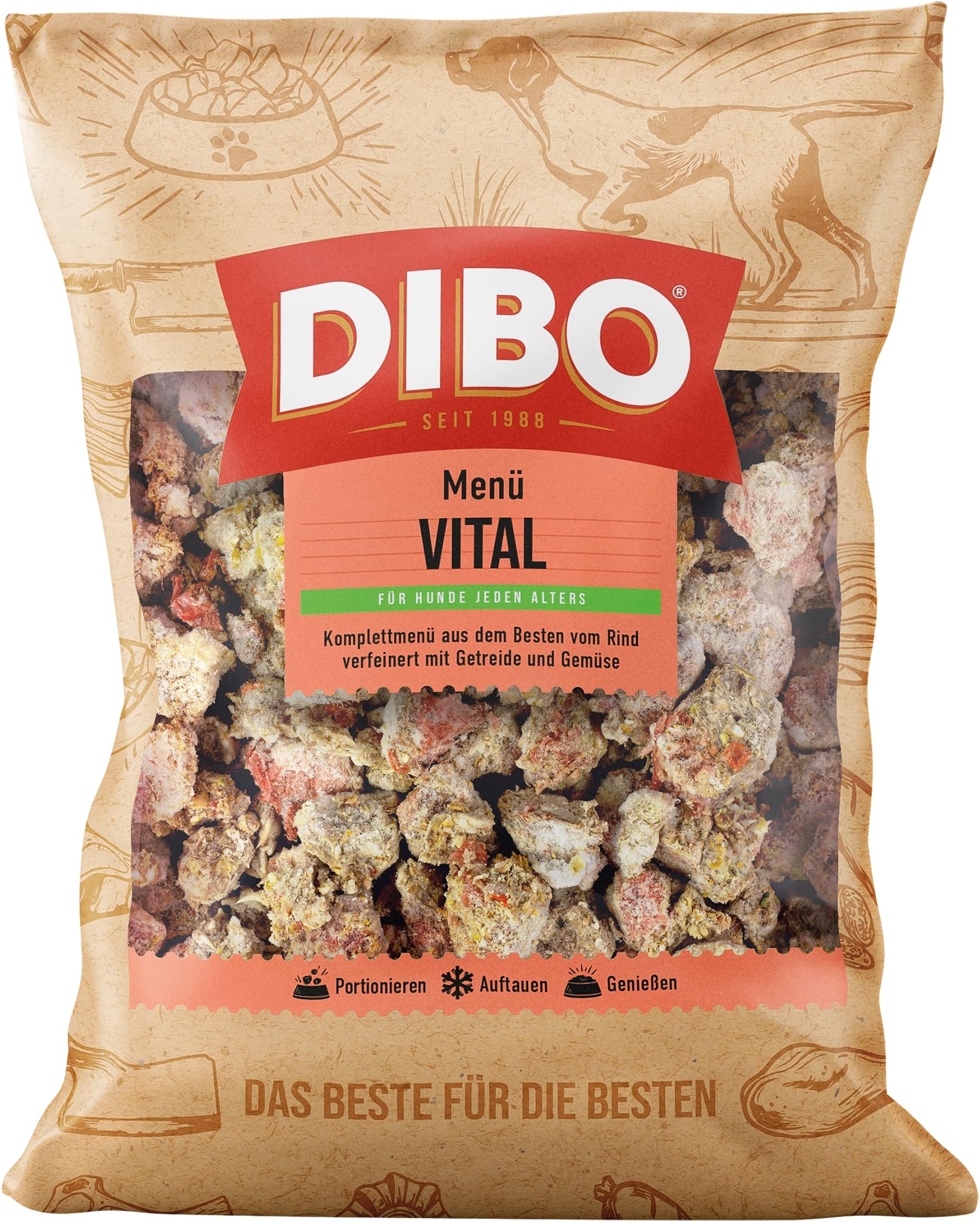 DIBO Menü Vital, 3 x 2.000g-Beutel, Tiefkühlfutter, gesunde, natürliche Ernährung für Hunde, Hundefutter, Barf, B.A.R.F.