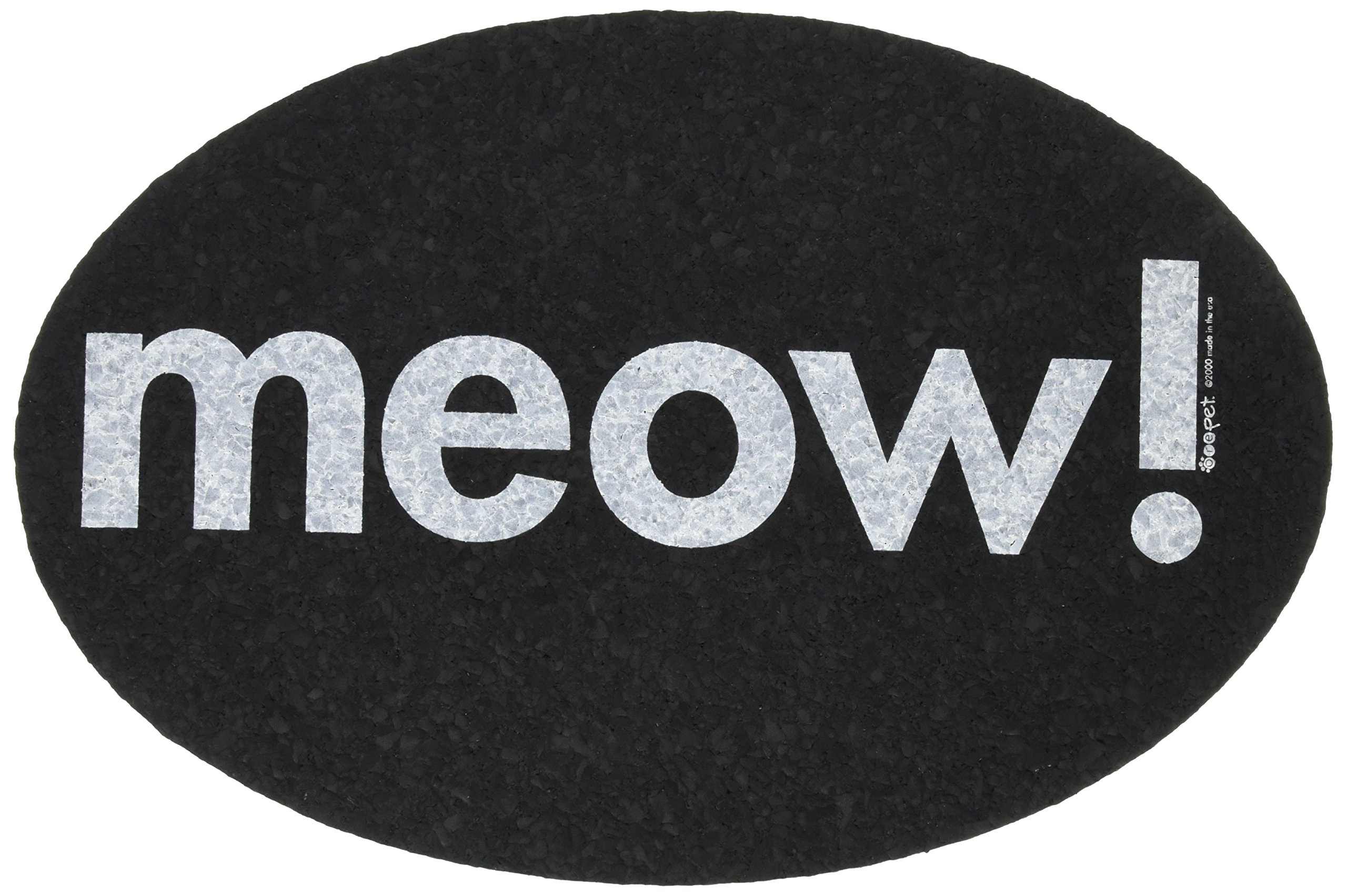 Ore' Pet Oval Meow Recycled Rubber Pet Placemat, Black