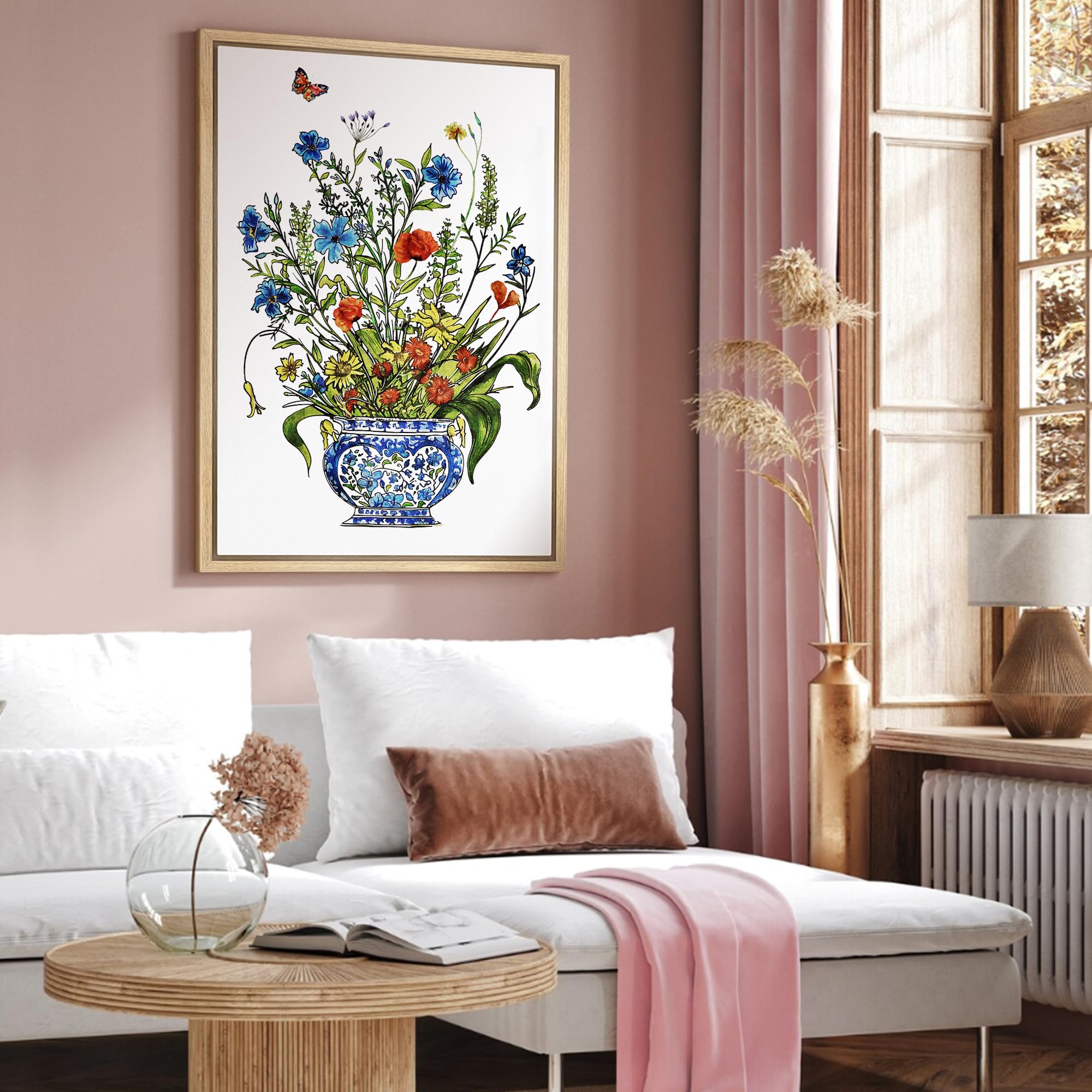 NWT Framed Canvas Print Wall Art Watercolor Crane Birds Flying Nature Wilderness Illustrations Modern Art Decorative Landscape Rustic Colorful for Living Room, Bedroom, Office - 24"x36" Natural: 24L" x 16W" A18-2409-yuk04