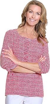 MULTIPLES Women's 3/4 Sleeve Scoop Neck Shirred Band Front 2