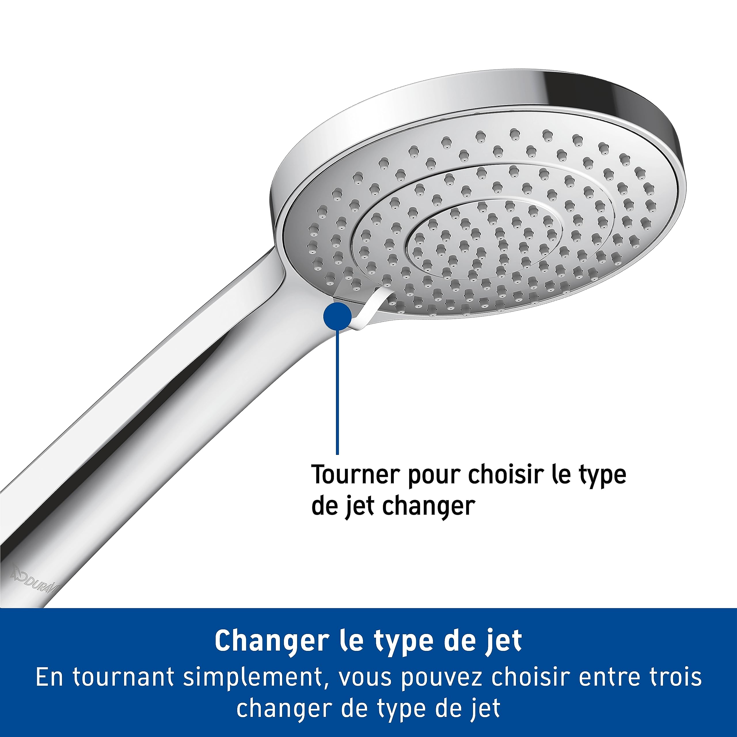 Set de douche Duravit, set de douche avec 3 types de jets, barre de douche (810 mm) avec douchette à économie d'eau, flexible de douche avec protection anti-torsion, chromé