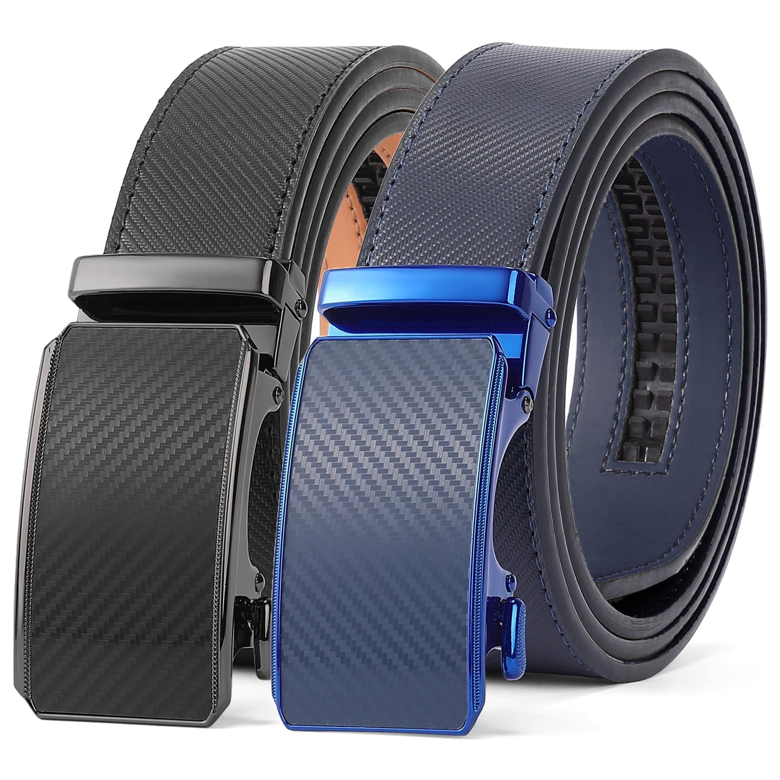 SENDEFN 2 Pack Ratchet Belt Men, Men Leather Belts in Gift Set Box for Dress Casual, Size Adjustable Trim to Fit