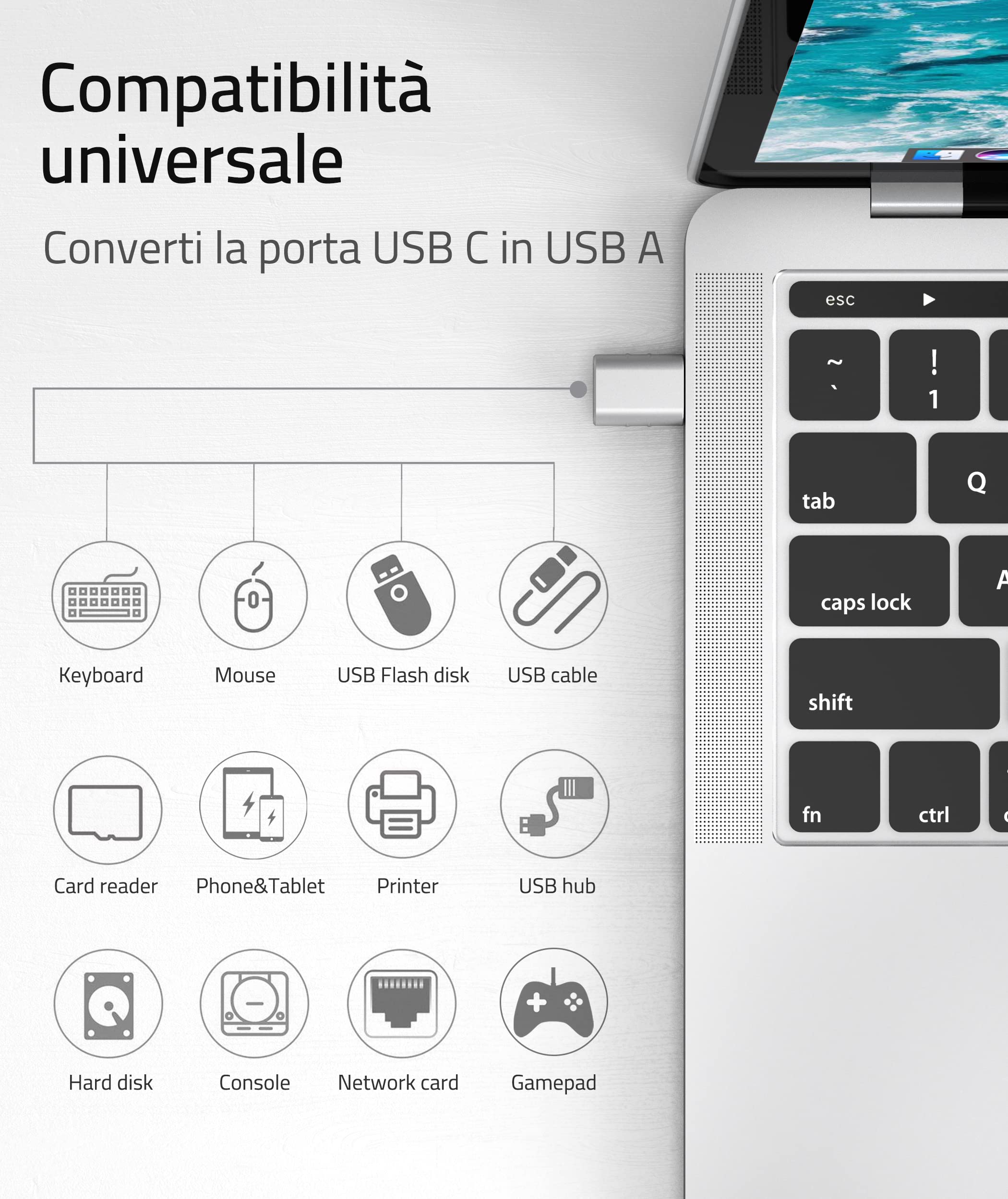 Syntech Adattatore da USB C a USB, Adattatore USB-C, Conversione da Thunderbolt 4/3 a USB 3.1/3.0/2.0 per MacBook Pro 2021 MacBook Air 2020, Galaxy S9/S8/Tab S3, argento
