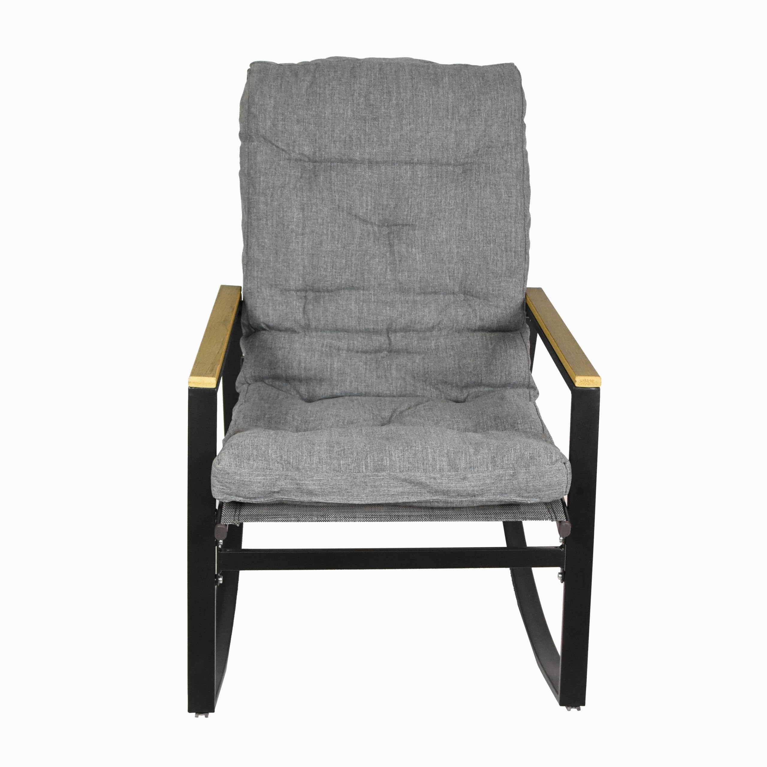 Nexos Trading 2er Set Schaukelstuhl Schwingsessel Schaukel-Sessel Relax-Stuhl Sitzmöbel – aus Stahl Polyester - Farbe: Gestell: Dunkelbraun – Auflage: Grau