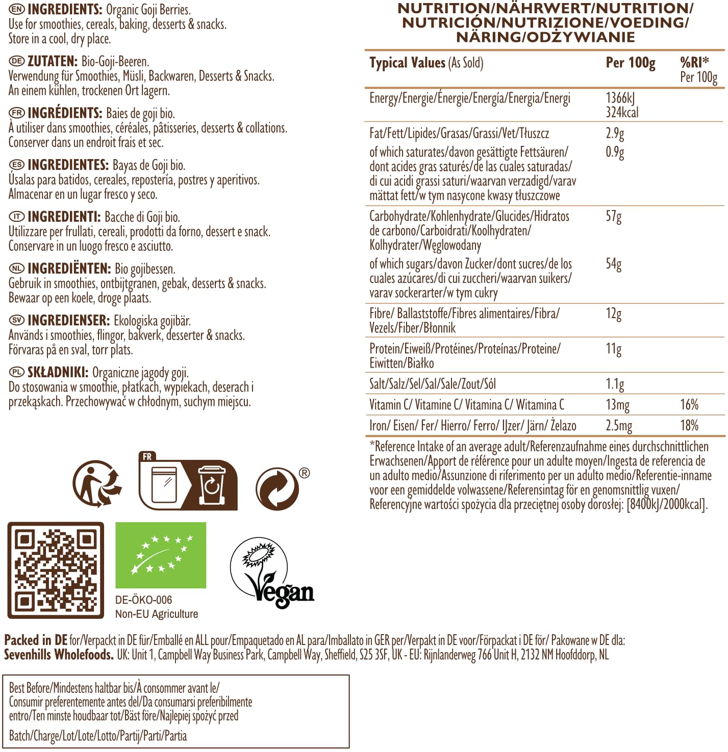 Sevenhills Wholefoods Roh Goji Beeren Bio 1kg | Wolfberries | Roh & Bio | Premium Qualität