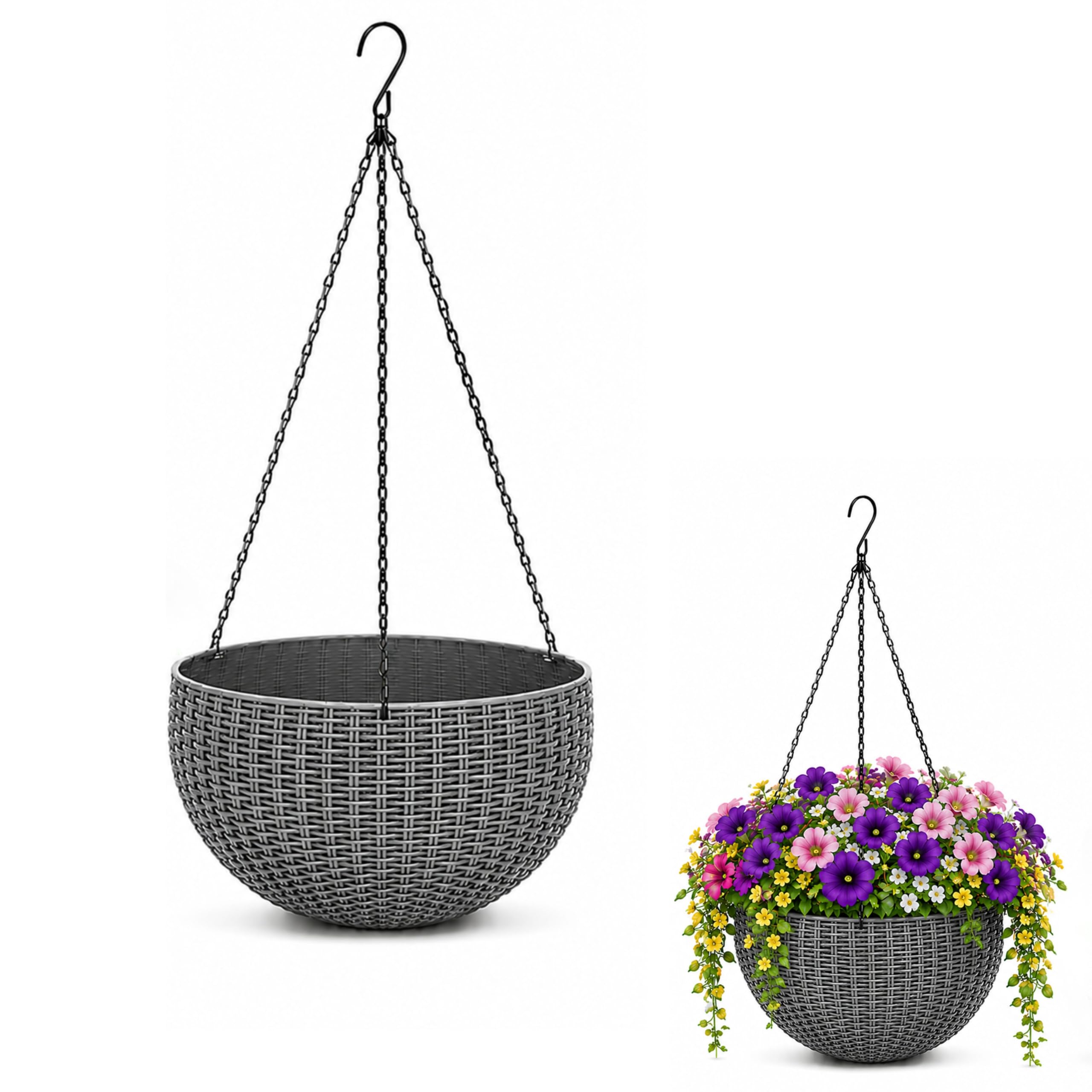 ALAYSTAR Rattan Effect Hanging Planter 26cm for Garden & Patio Home Gardens