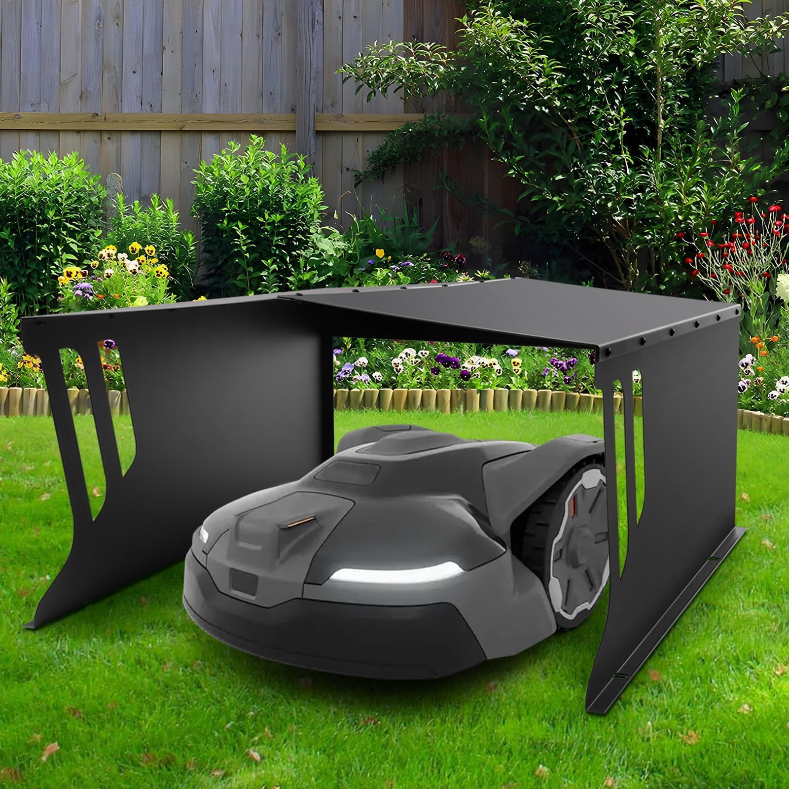 Garaje para robot cortacésped de acero galvanizado, para jardín, protección contra el sol, lluvia y viento, 78 x 61 x 31 cm (largo x ancho x alto) cm