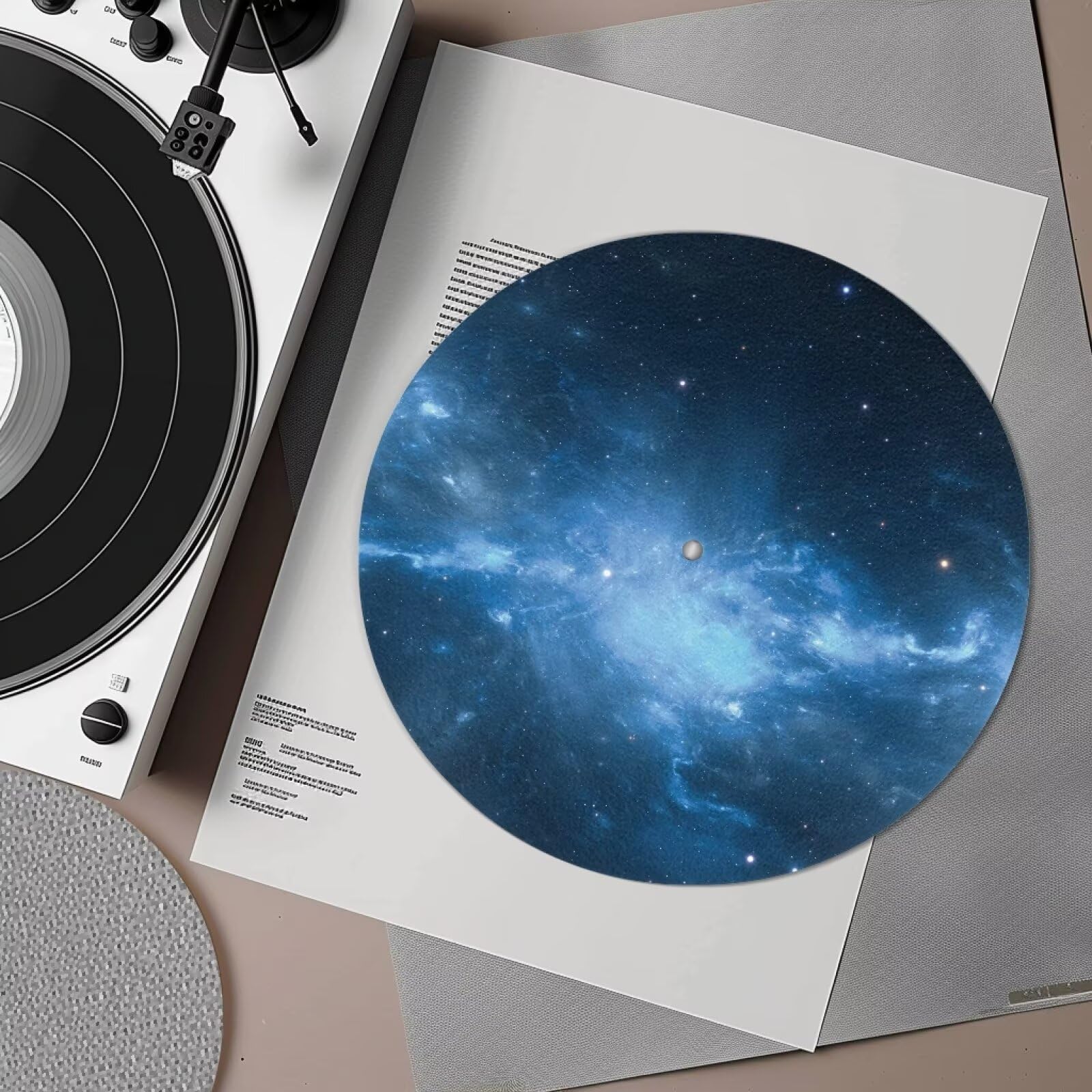 Qehuruxo Galaxy Blue Turntable Platter Mat Slipmat Anti-Static for 12 Inches LP Vinyl Record Player 3mm Turntable Mat, Reduce Noise and Dust Enhance Sound Quality