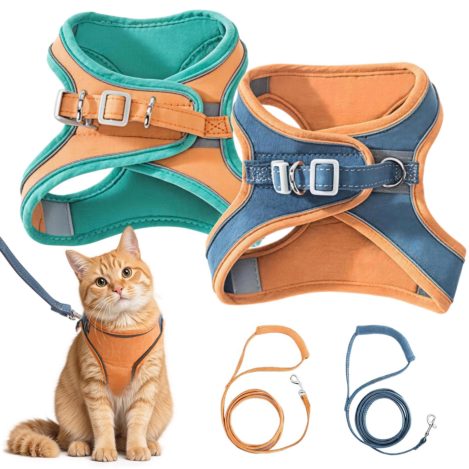 Photo 1 of Cat Harness and Leash, Cat Harness Escape Proof, Soft Adjustable Cat Leash Breathable Comfortable Vest Easy to Wear, Easy Walk Leash for Indoor Outdoor (Green+Blue, M)
