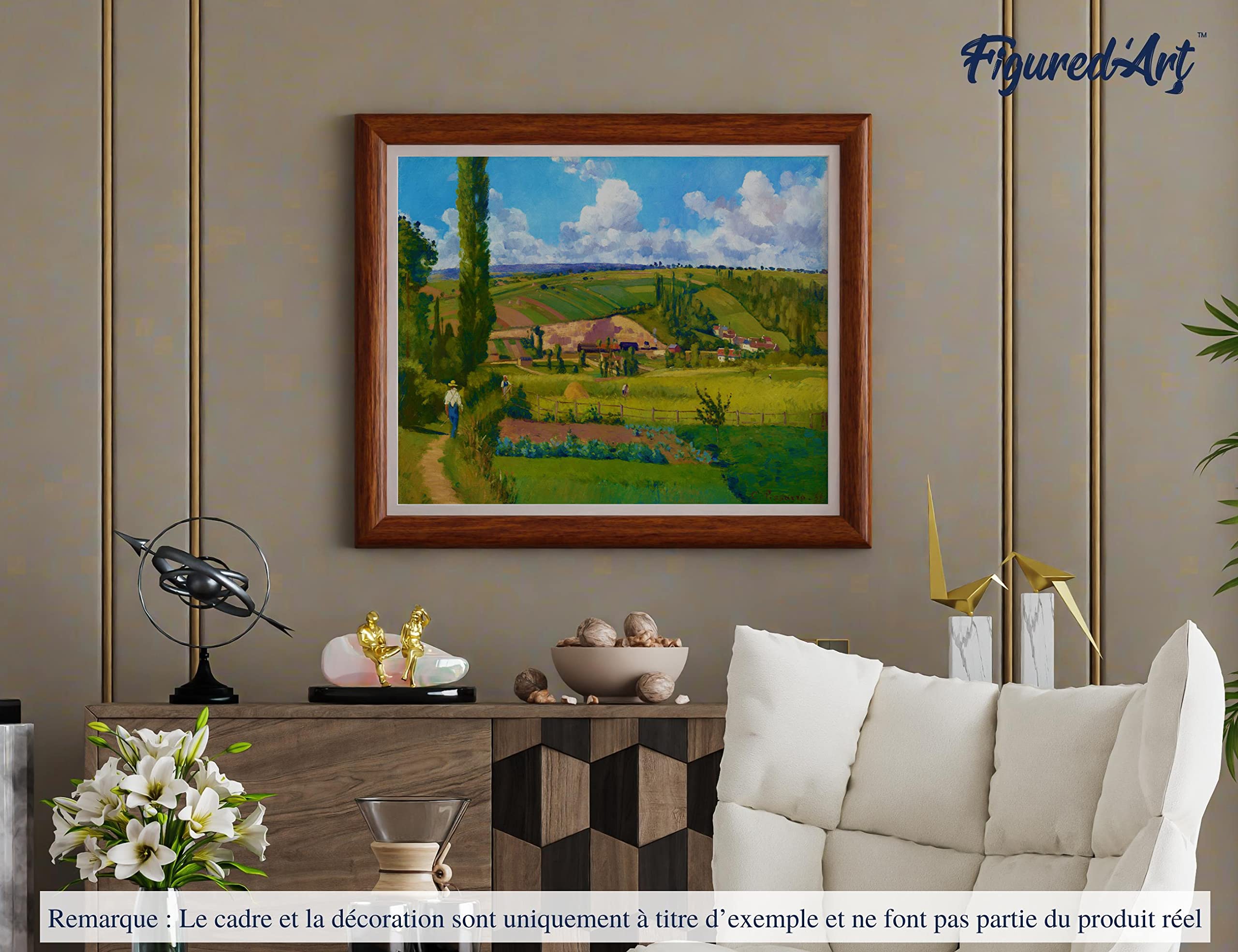 Figured'Art Malen Nach Zahlen Erwachsene Mit Rahmen Paysage aux Pâtis in Pontoise - Camille Pissarro - Paint by Numbers Basteln DIY Bastelset 40x50cm Leinwand gespannt auf Holzrahmen
