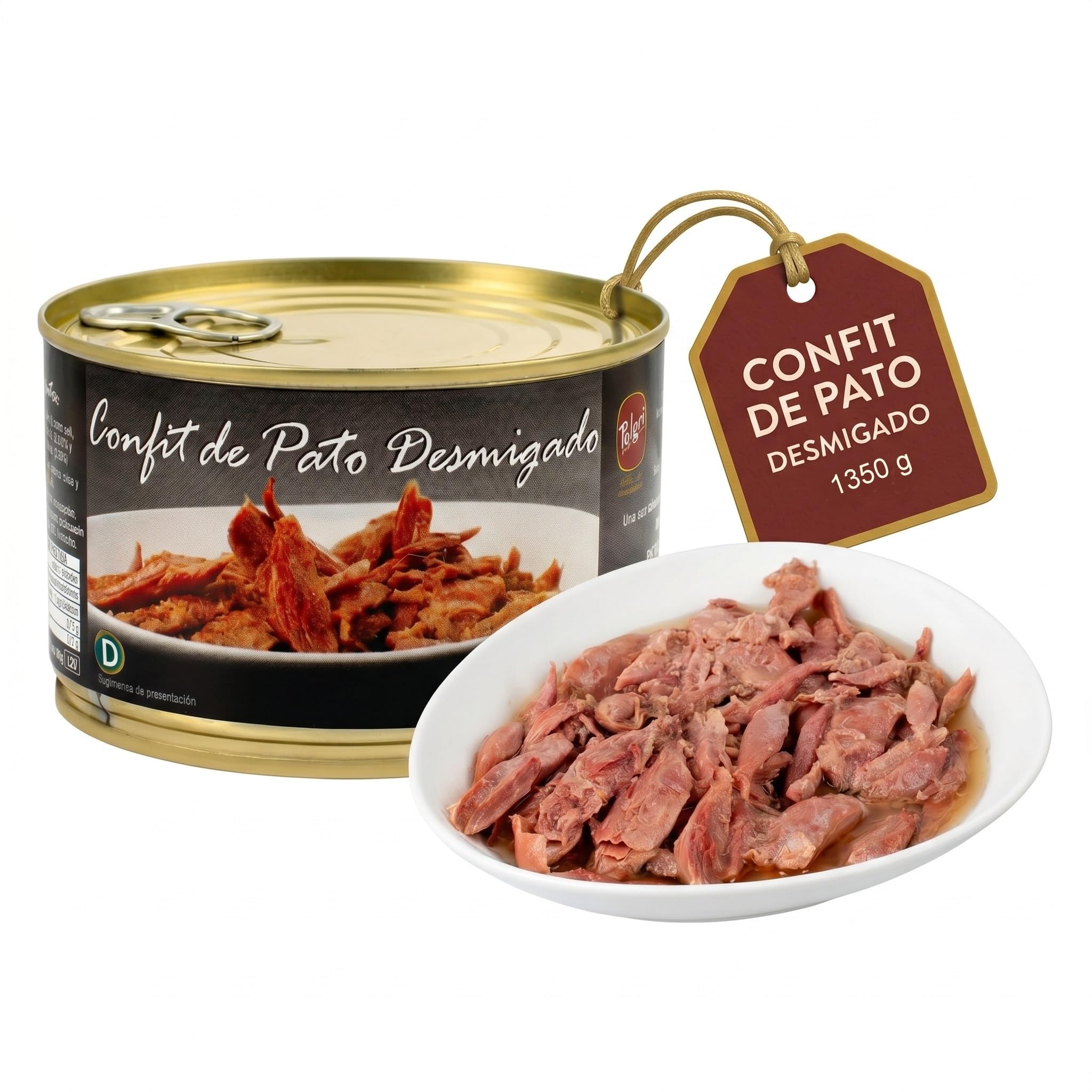 POLGRI Confit de Pato Desmigado Carne de Pato Desmigada Pulled Duck Lata 1350 g Conserva Gourmet Caza Receta Manchega Artesana Lista para Arroces Croquetas Empanadas Fideua Relleno Tradicional