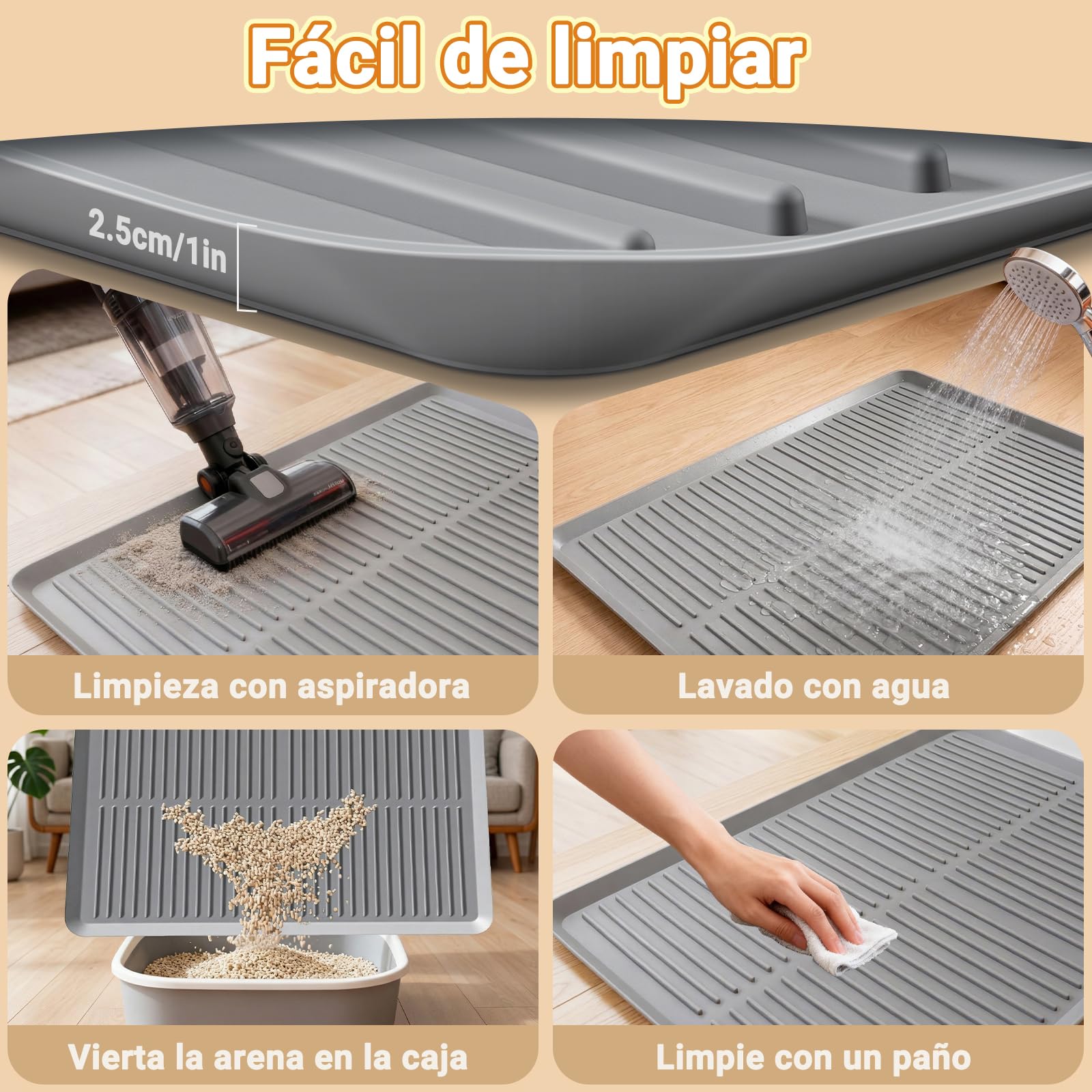 Ycozy Alfombra Gatos Arenero de Silicona, 68x50cm, Alfombrilla Arenero Gato de Goma, Tapete de Silicona de Grado Alimenticio, Impermeable, Fácil de Lavar, Base Antideslizante