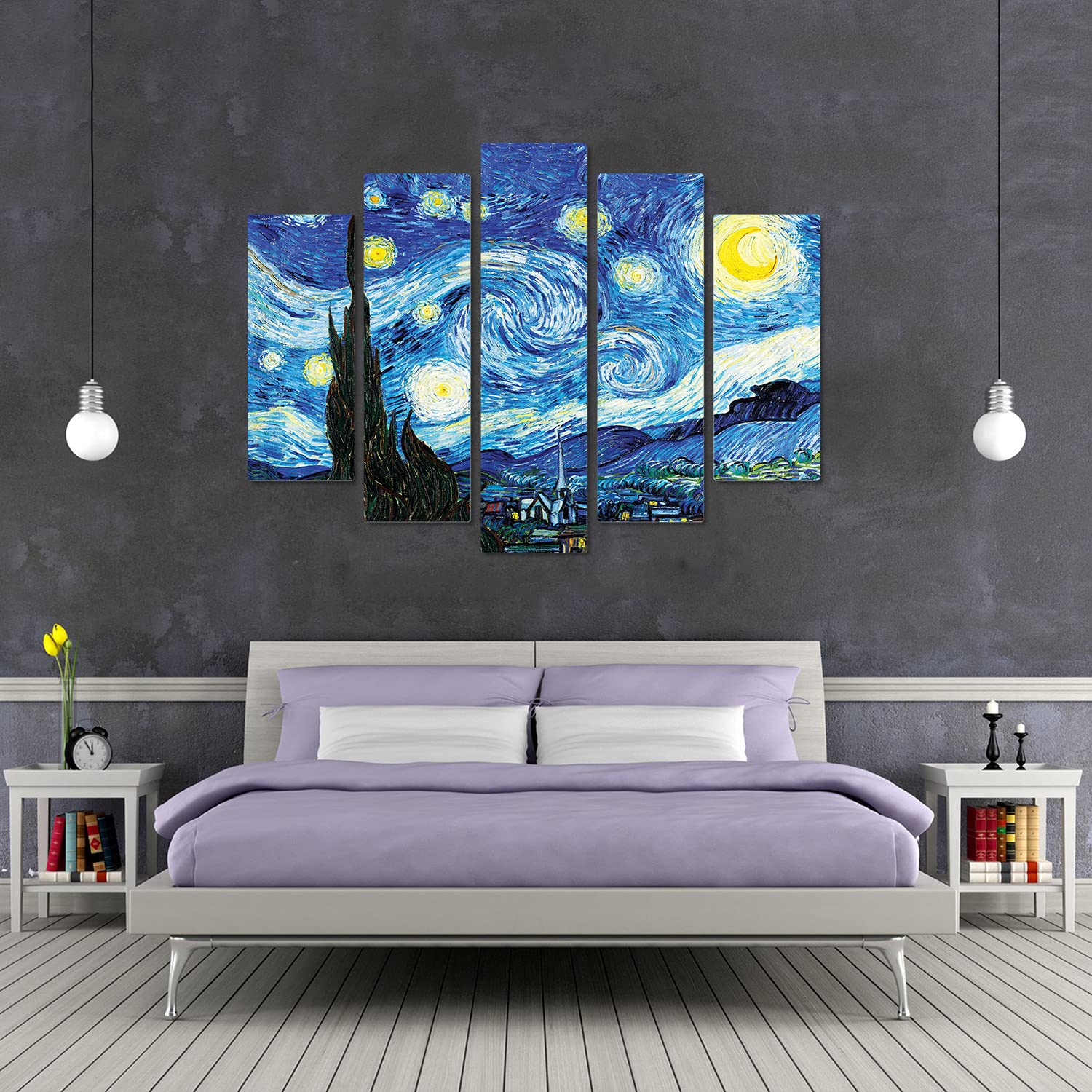 Giallobus - 5 Multi pannello Art Board - Vincent Van Gogh - Notte stellata - Legno Mdf - 140x100