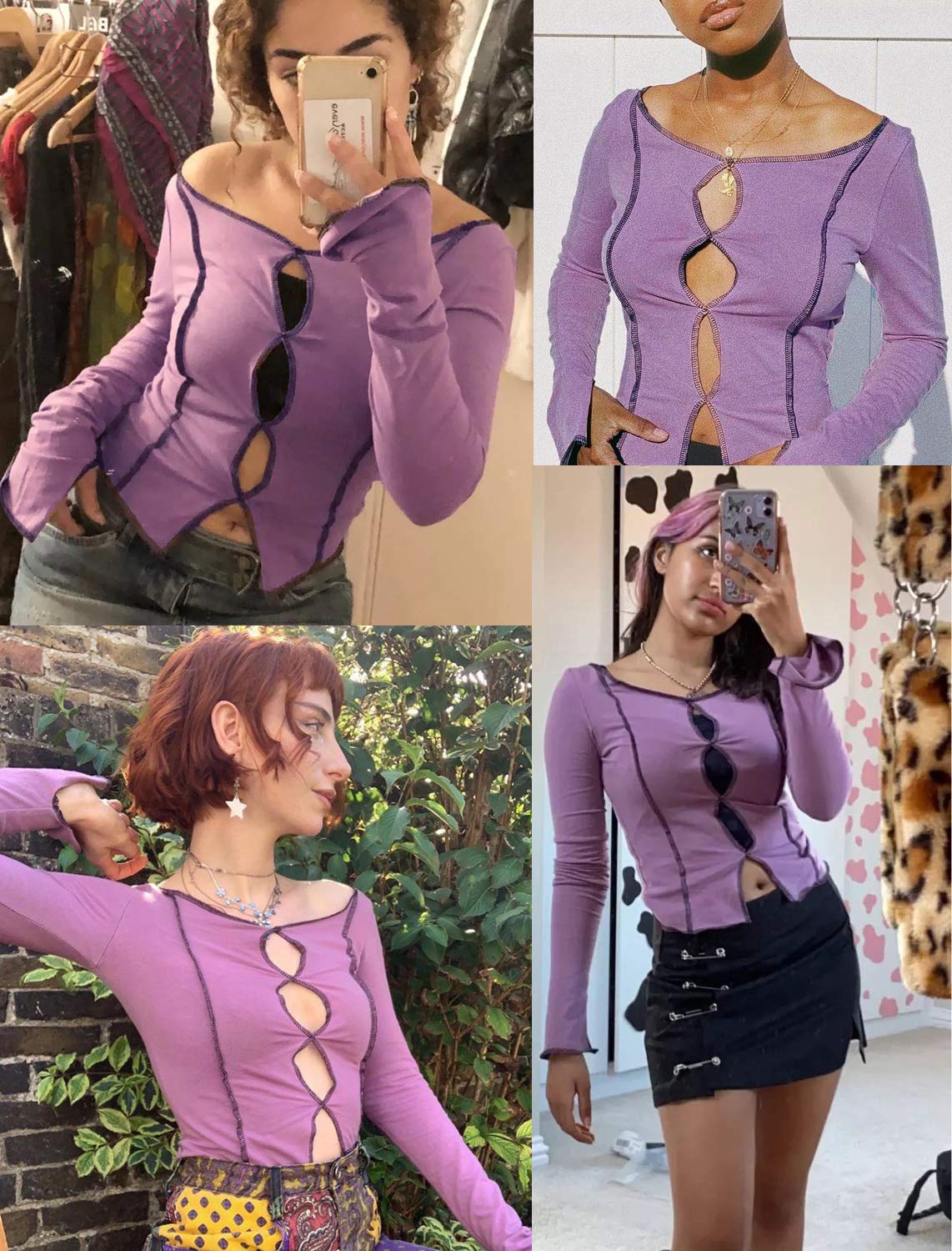 FAIMILORY Women's Streetwear Patchwork E Girl Shirts y2k Contrast Stitch Crop Top