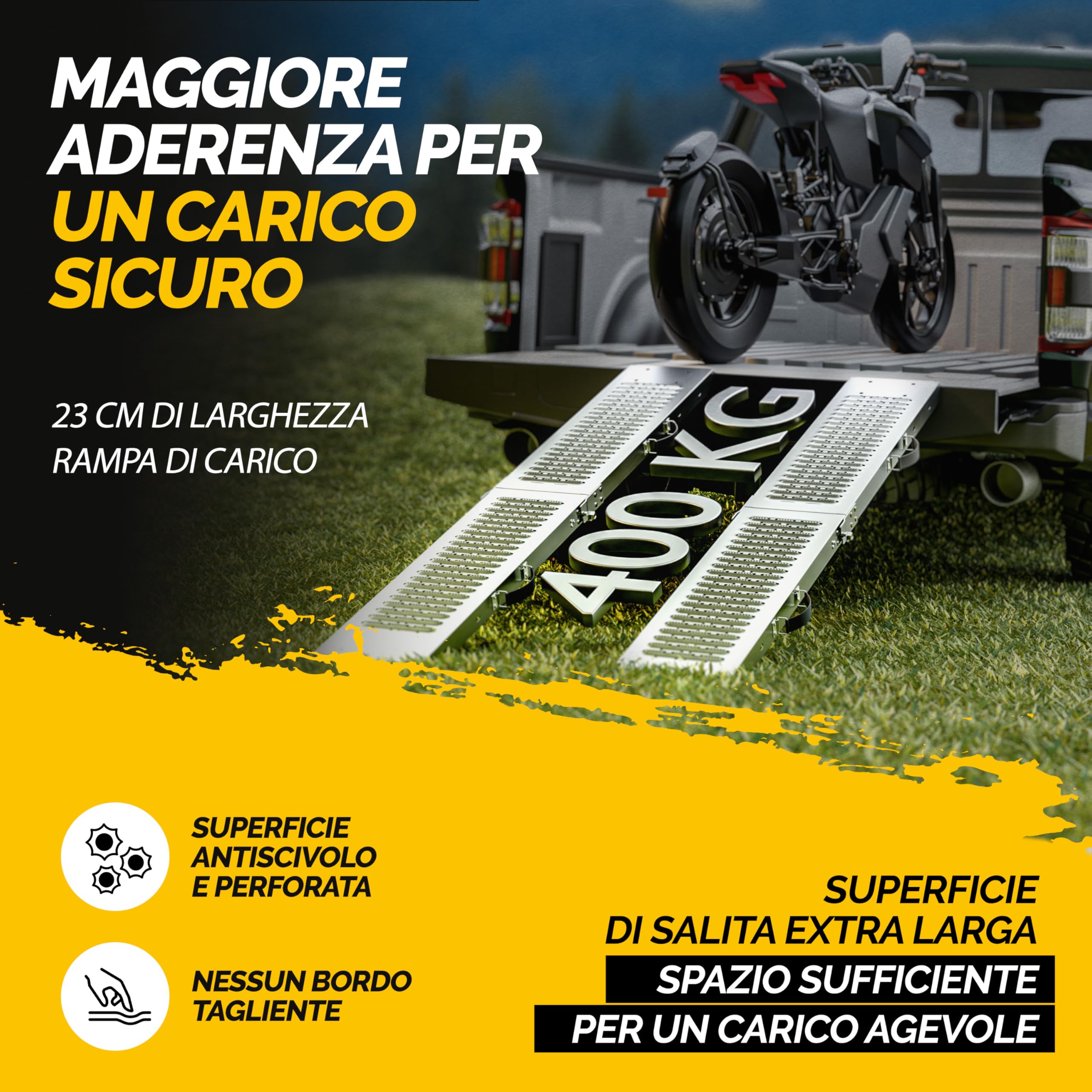 Monzana 2x Rampa di Carico Pieghevole Max. 400kg Acciaio Zincato Antiscivolo Pedane Moto Quad